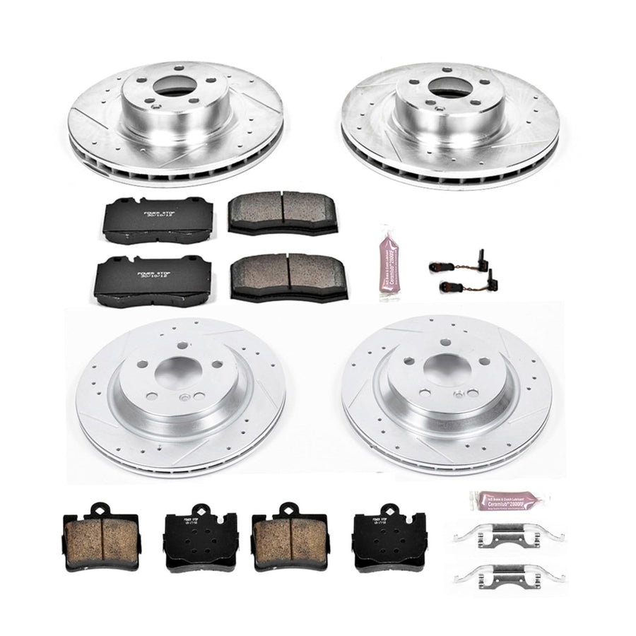 Power Stop K6211 Z23 Carbon Fiber Brake Pads Front and Rear with Drilled & Slotted Brake Rotors Kit For Mercedes-Benz CL500 1999-2003 [Model Specific]