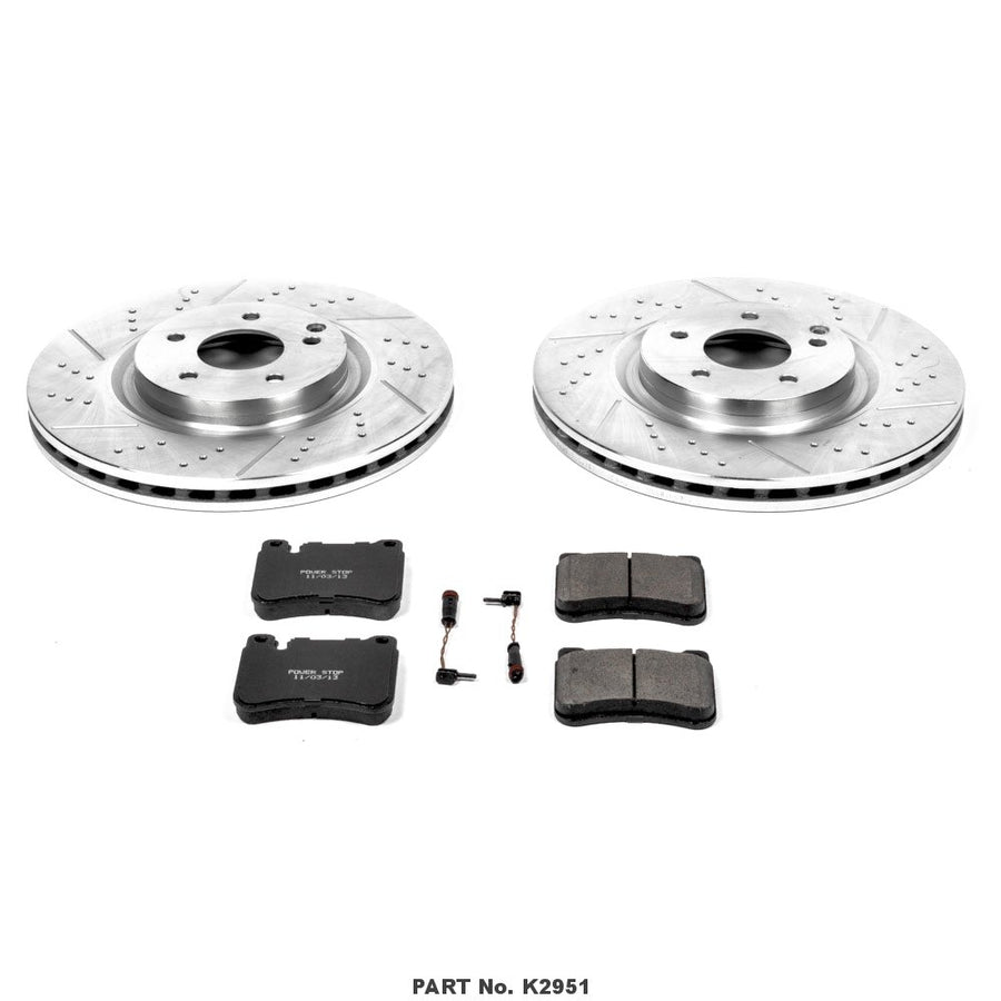 Power Stop K2951 Z23 Carbon Fiber Brake Pads with Drilled & Slotted Brake Rotors Kit