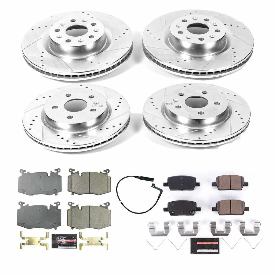Power Stop K8341, Front and Rear Z23 Brake Kit-Drilled/Slotted Rotors & Carbon Ceramic Brake Pads and 1 Front Sensor Wire For Cadillac CT6 2019 [Model Specific]