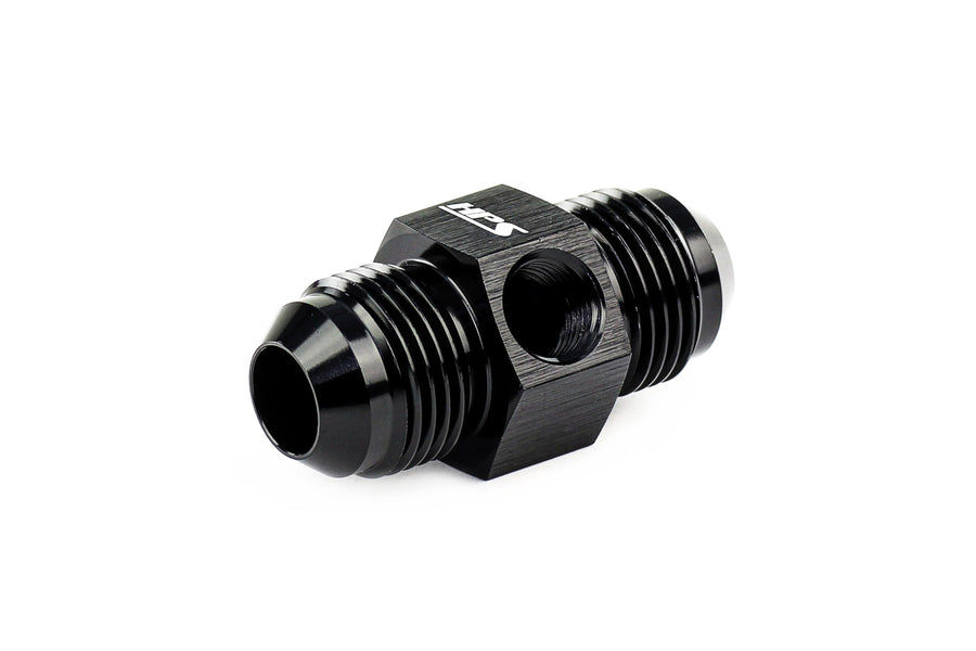 HPS AN191-06 Adapter Fitting AN to NPT, Male to Male with 1/8" NPT Female Port, Aluminum, Size: AN-6, Angle: Tee, Black