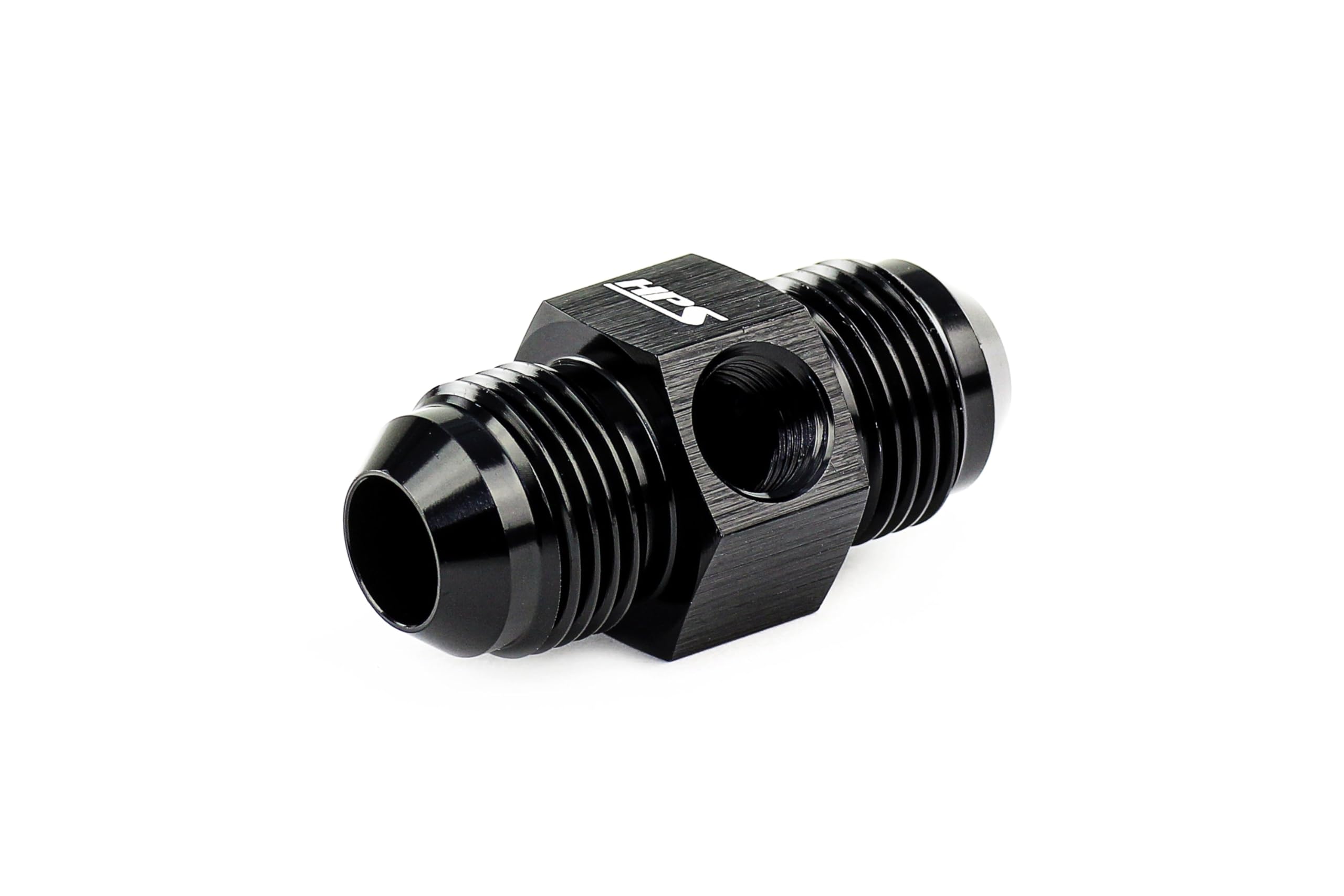 HPS AN to NPT Adapter Fitting, Male to Male with 1/8" NPT Female Port, Aluminum, Size: AN-8, Tee Angle, Black