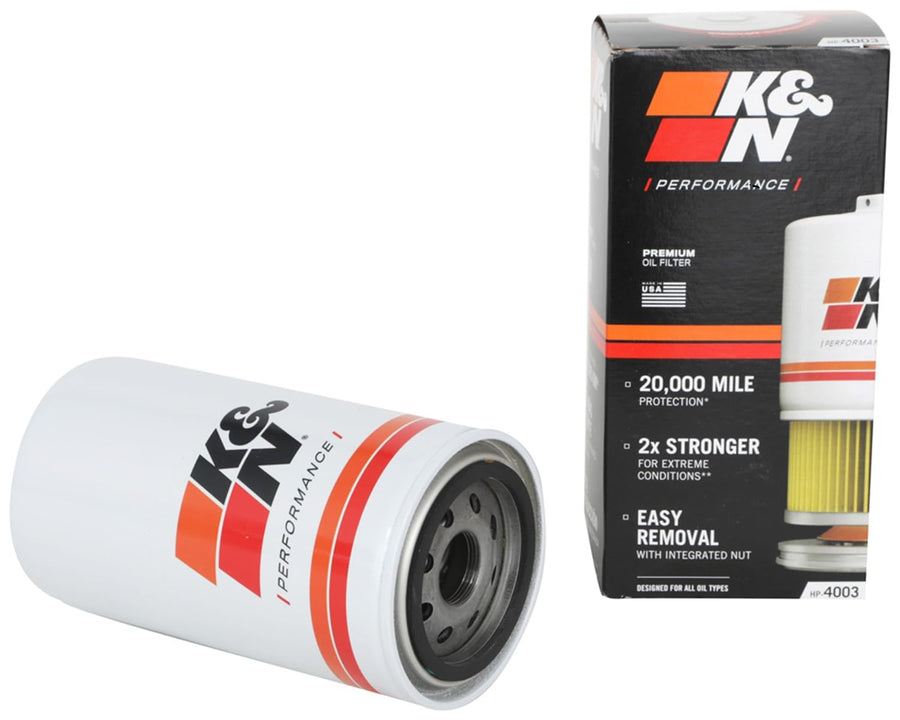 K&N Oil Filter Premium: 20,000 Mile Engine Protection with Wrench Off Nut: Compatible with Select 1989-2022 RAM/DODGE/STERLING (See Product Description for Select Models), HP-4003