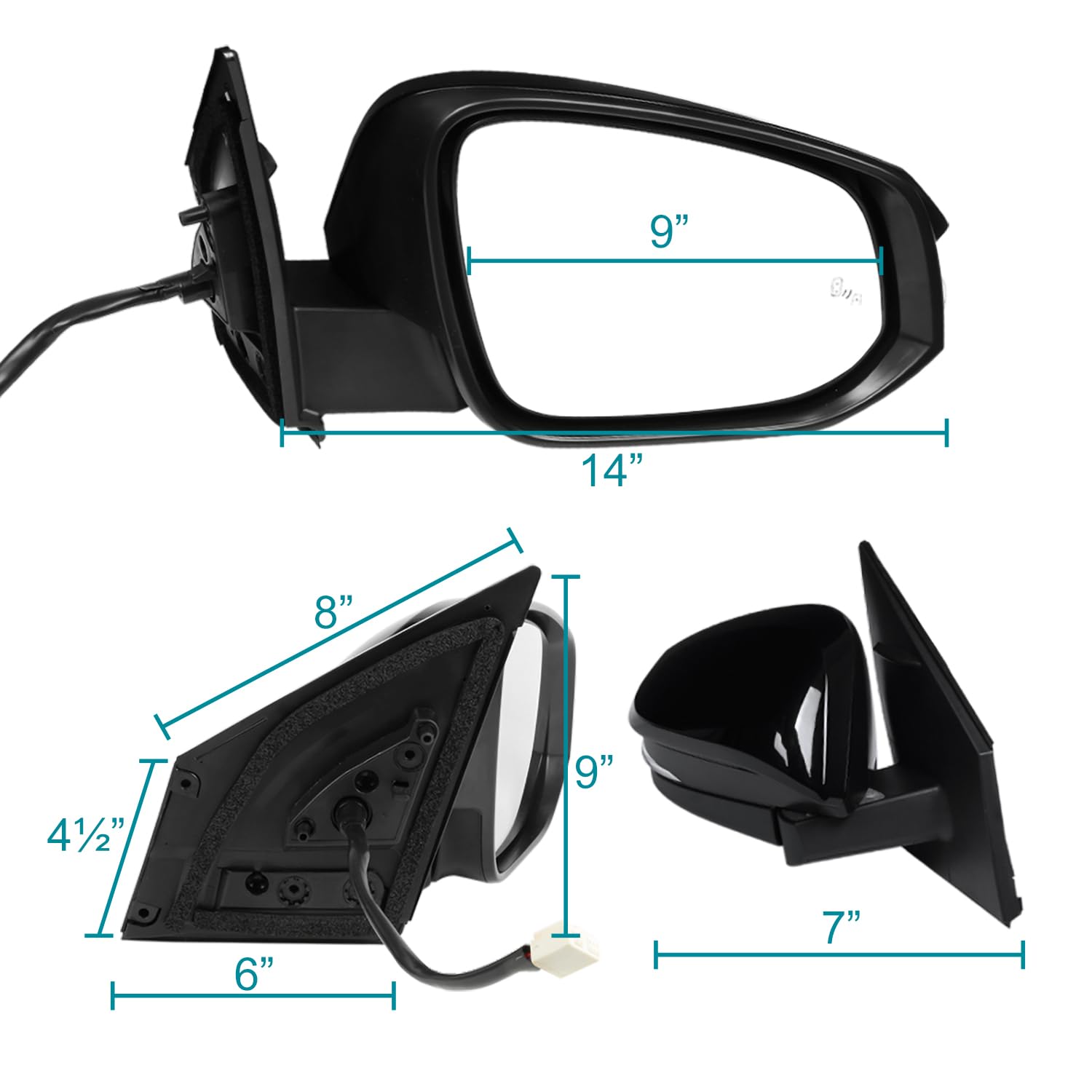 Spec-D Tuning Glossy Black Right Passenger Side Power Fold Heated 10 Pin Mirror + LED Signal Compatible with 2013-2015 Toyota RAV4