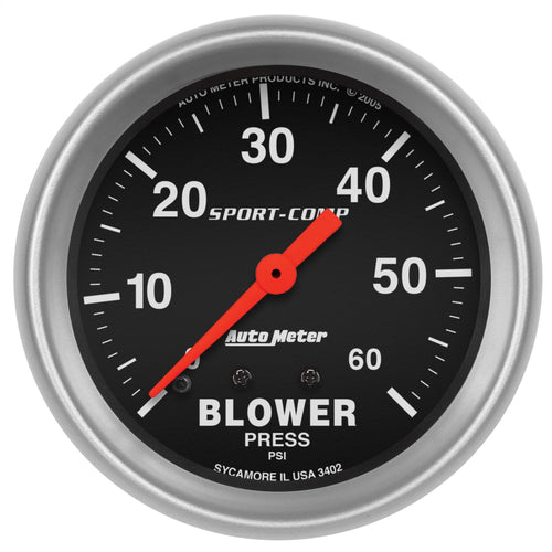 Auto Meter Sport-Comp Mechanical Blower Pressure Gauge, 2.625 in. 3402