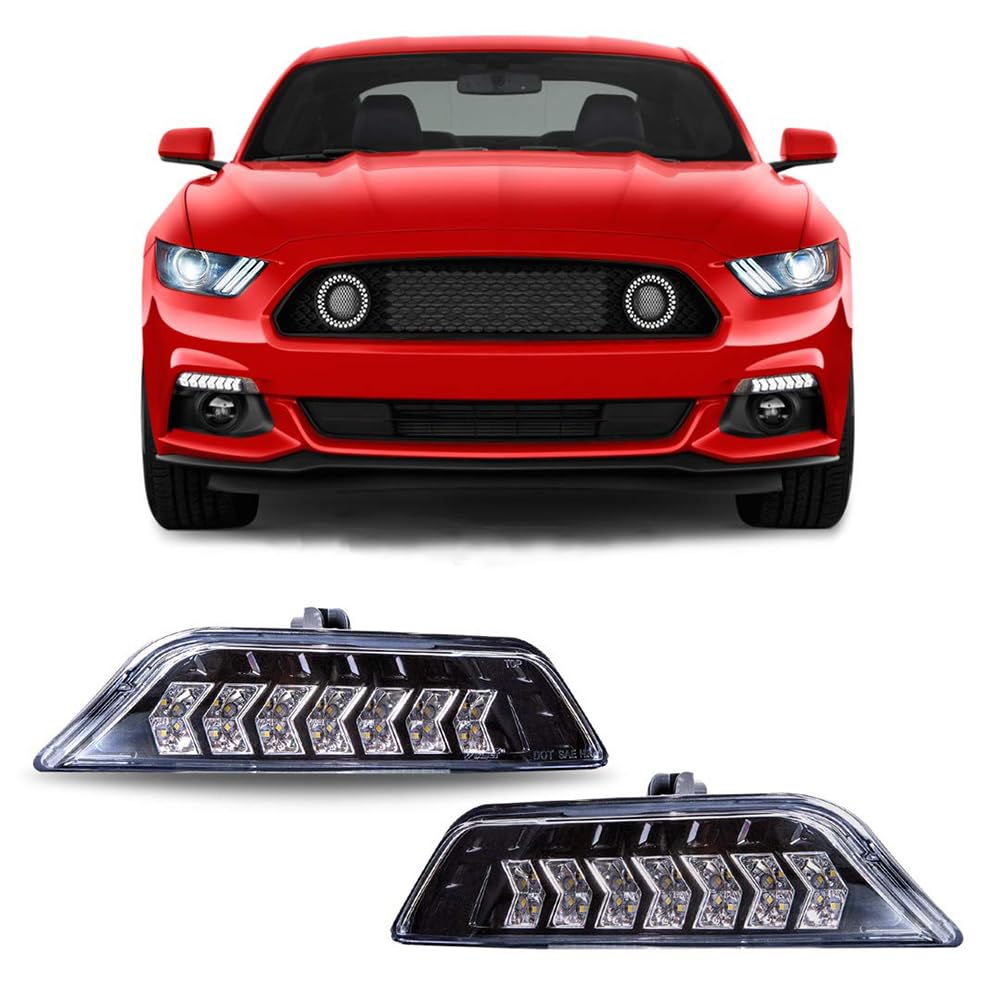 Amber LED Sequential Turn Signals Winjet Compatible with 2015 2016 2017 Ford Mustang Coupe & Convertible, Black Housing Clear Lens Sequential Turn Signals Fit For 2015-2017 Ford Shelby GT350