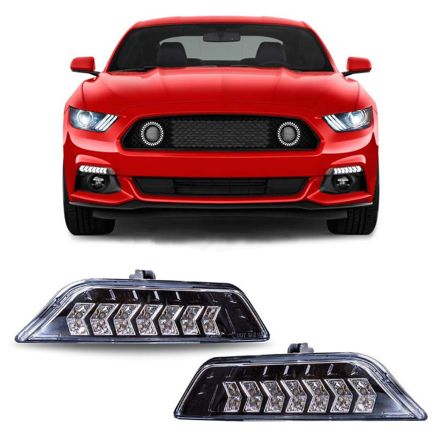 Amber LED Sequential Turn Signals Winjet Compatible with 2015 2016 2017 Ford Mustang Coupe & Convertible, Black Housing Clear Lens Sequential Turn Signals Fit For 2015-2017 Ford Shelby GT350