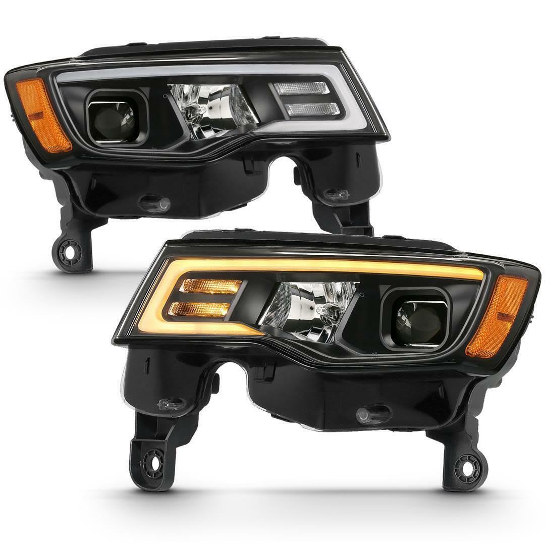 JEEP GRAND CHEROKEE ANZO USA 17-22 PROJECTOR SWITCHBACK LED PLANK STYLE HEADLIGHTS BLACK (NOT FOR HID MODELS)