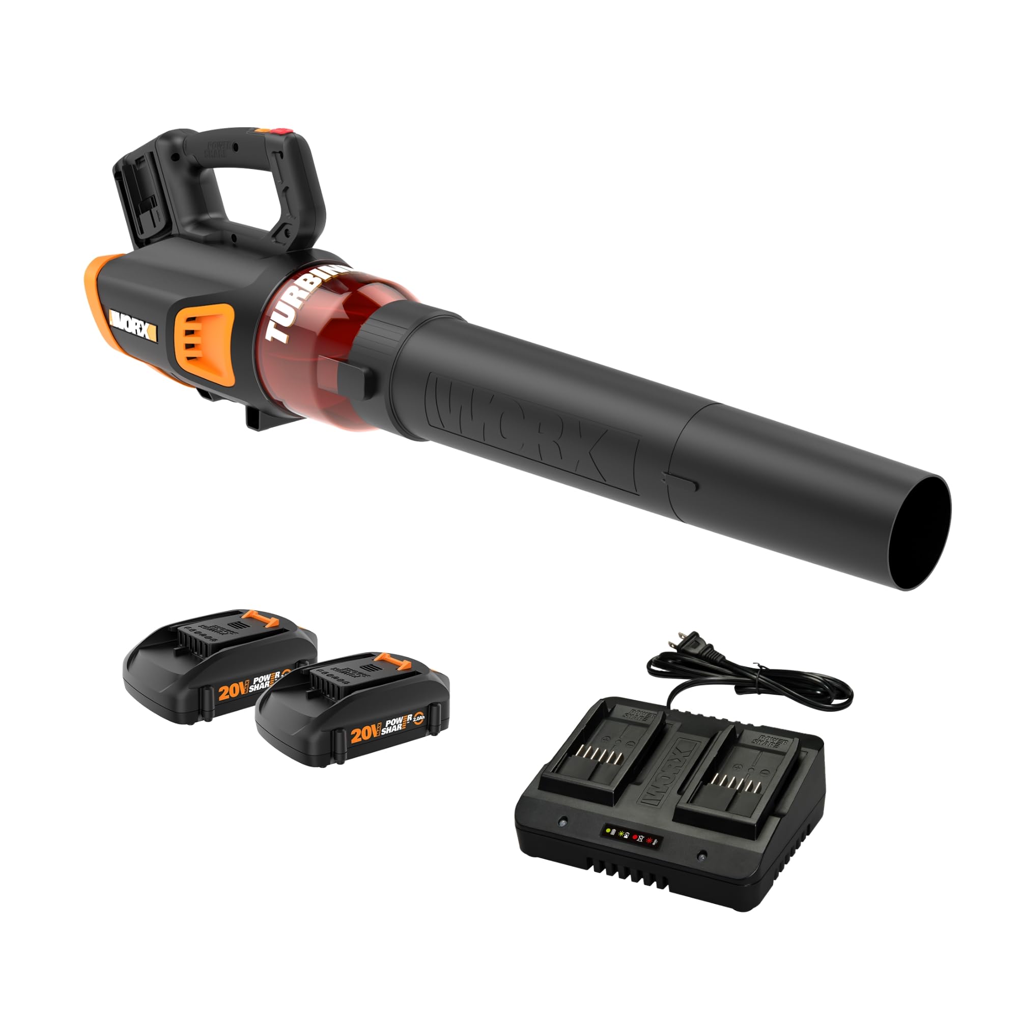 Cordless WORX Leaf Blower, Electric Blower for Lawn Care wth Brushless Motor, 2 × 2.5 Ah Batteries & Charger Included, WG584