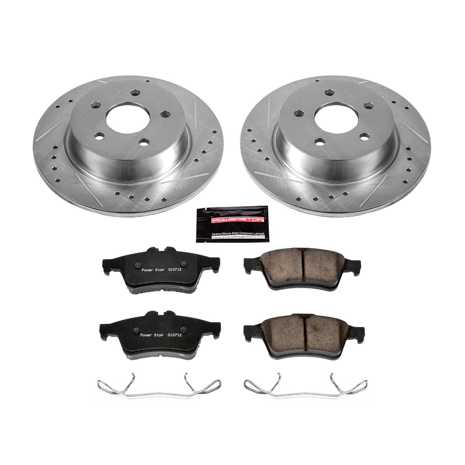 Rear Power Stop K6398 Z23 Carbon Fiber Brake Pads with Drilled & Slotted Brake Rotors Kit