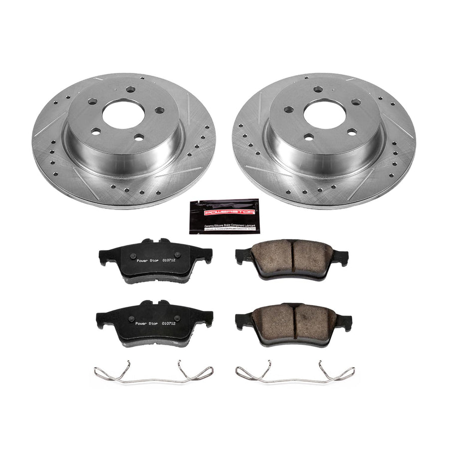 Rear Power Stop K6398 Z23 Carbon Fiber Brake Pads with Drilled & Slotted Brake Rotors Kit
