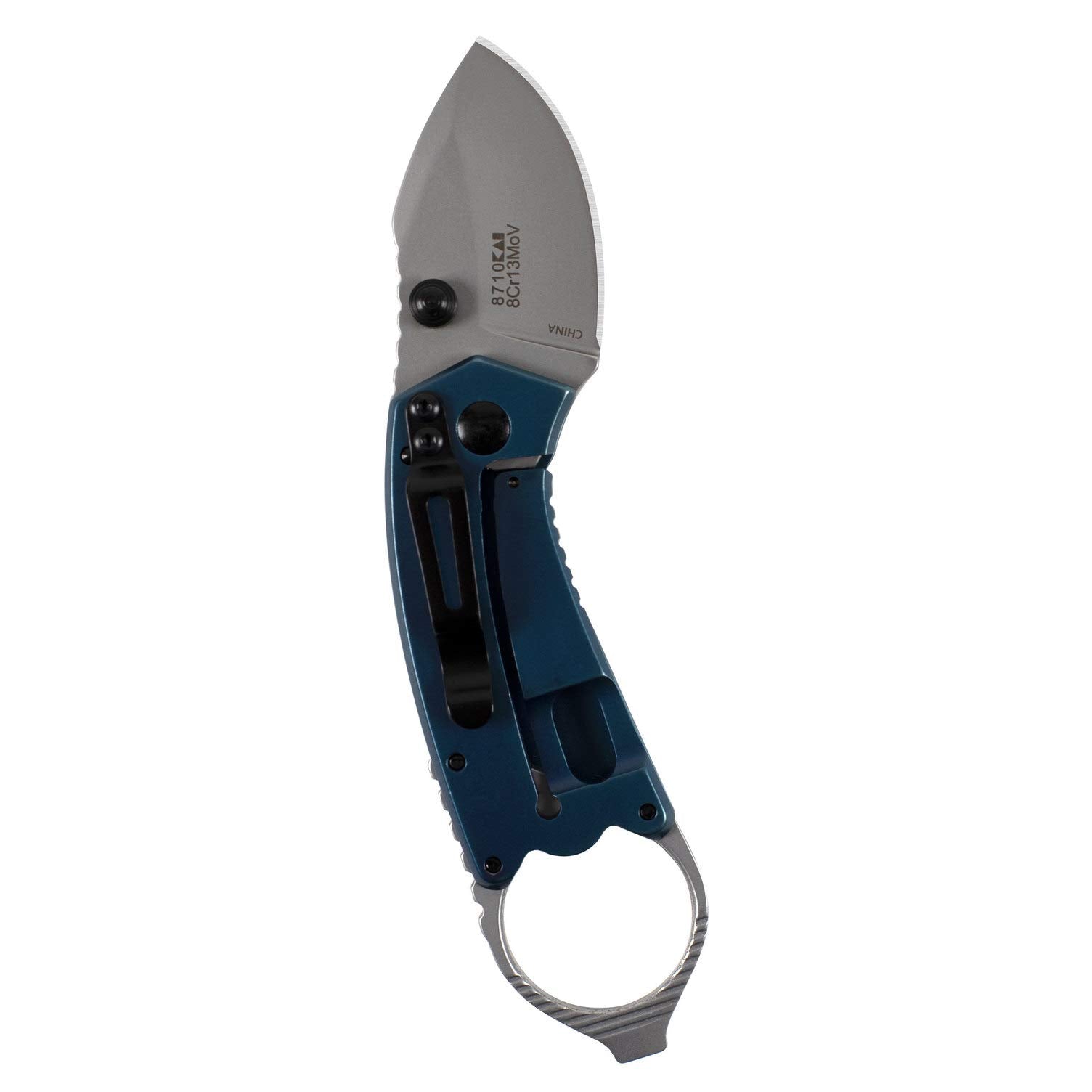 Kershaw Folding Pocket Knife Antic; 1.75-Inch 8Cr13MoV Stainless Steel Bead Blasted Blade, Stainless Steel PVD Coated Handle, Manual Opening, Bottle Opener and Flat Head Screwdriver (8710), Navy