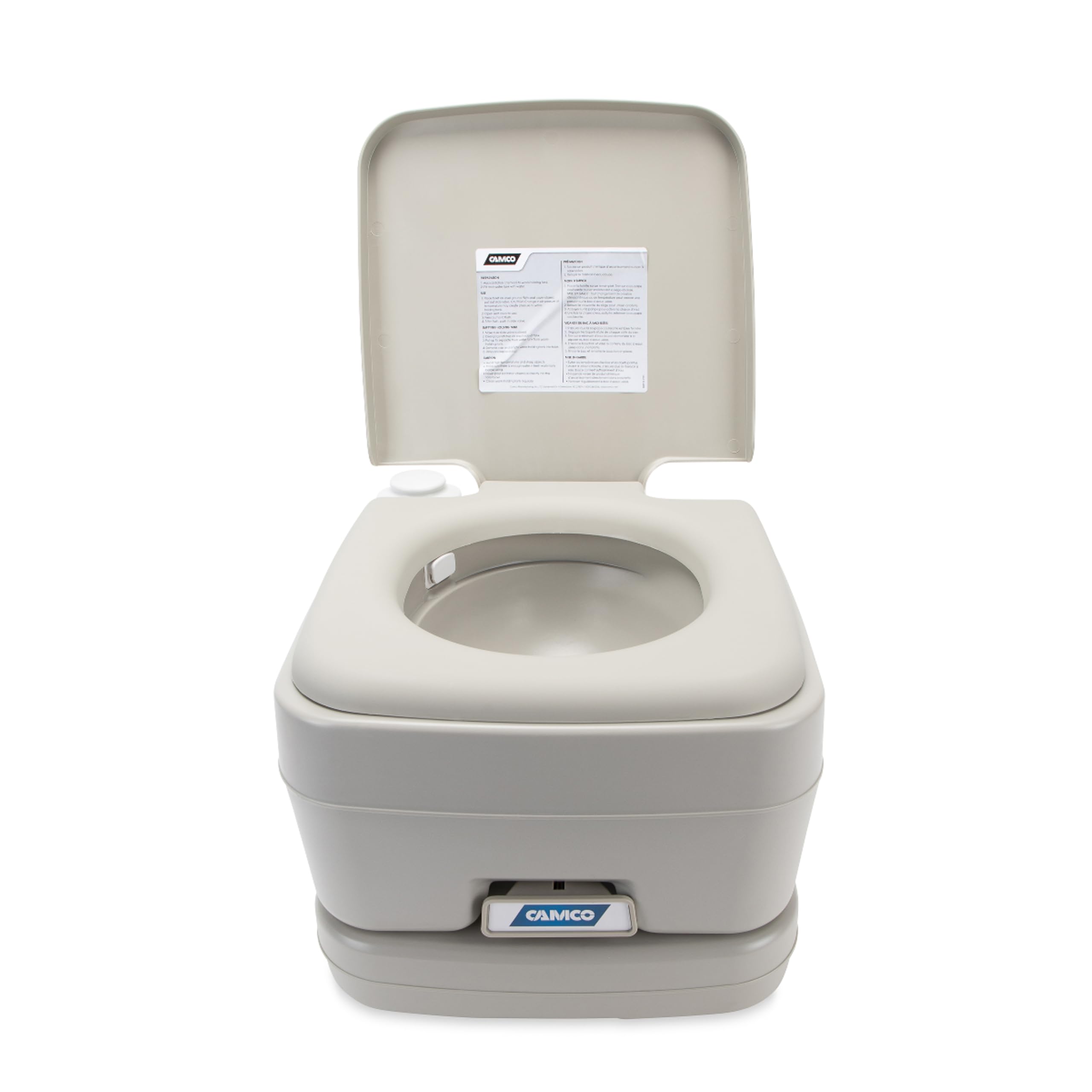 2.6-Gallon Camco Portable Toilet - Features Detachable Holding Tank w/Sealing Slide Valve & Bellow-Type Flush - Easy Transport w/Compact Lightweight Design & Carry Handle - Gray (41531)
