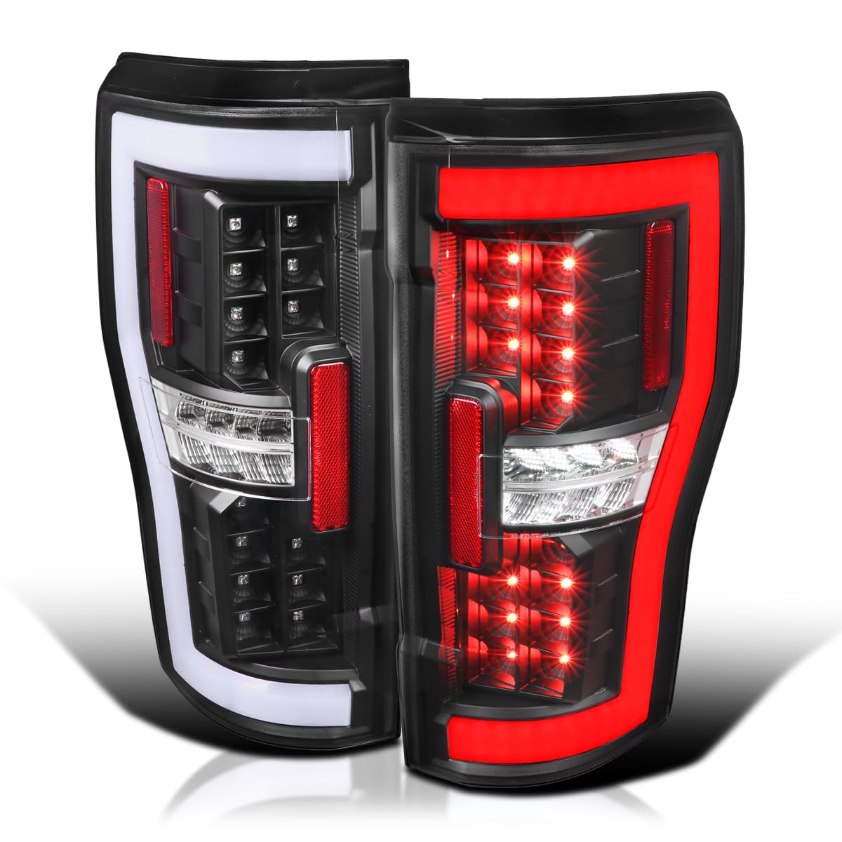 Matte Black LED Tail Lights w/White LED Tube SPEC-D TUNING Compatible with 2017-2019 Ford F250/350/450/550, Left + Right Pair Tail Lamp Assembly
