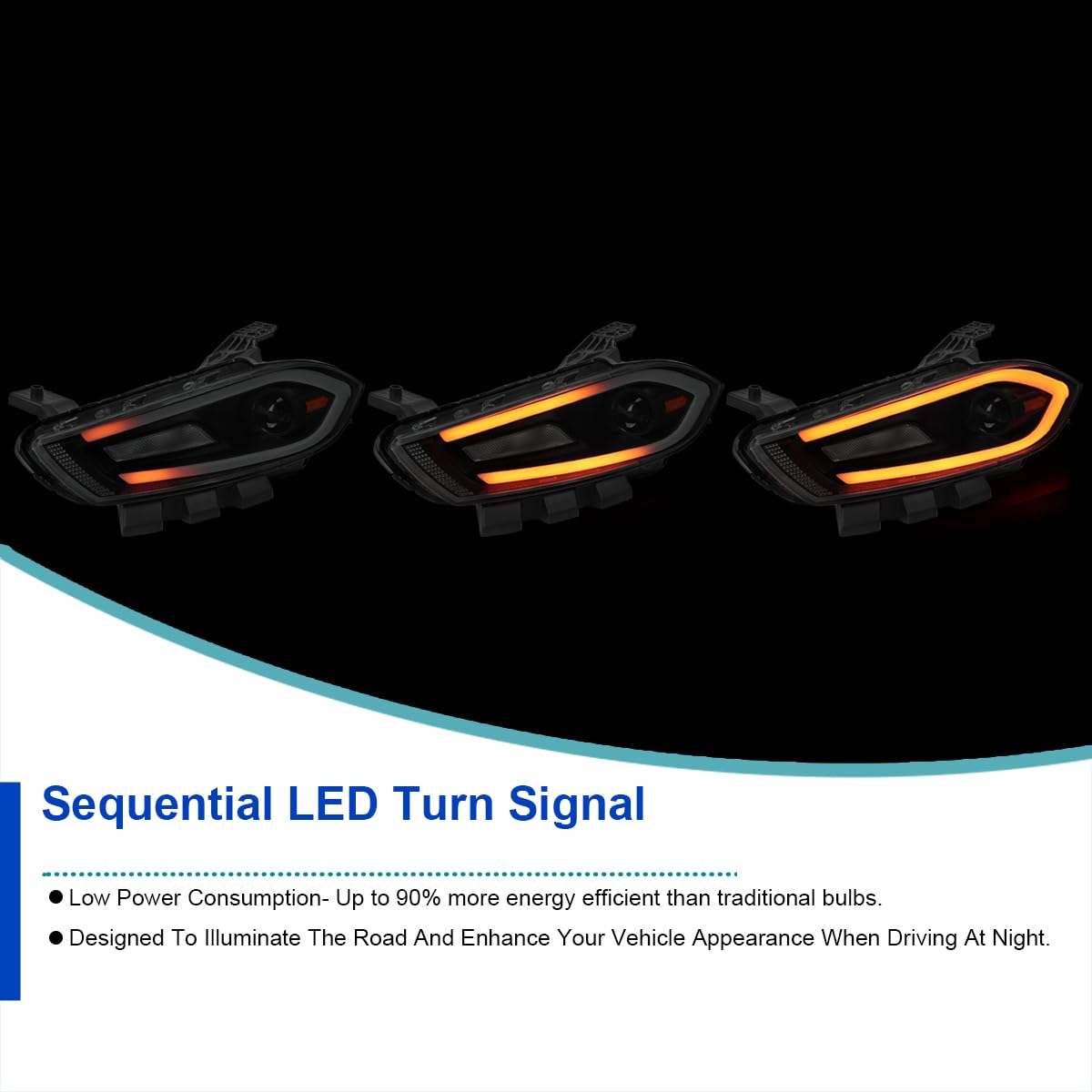 Black Smoke SPEC-D TUNING Projector Headlights w/Switchback Sequential LED Signal Tube and Startup Animation Compatible with 2013-2016 Dodge Dart, Left + Right Pair Headlamps Assembly