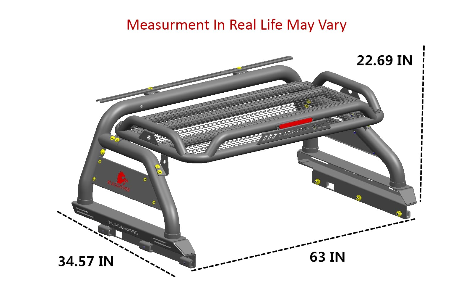 Atlas Black Horse Roll Bar Incl. Set of 5.3" Dia.Led Lights w/Red Trim Rings Compatible with 2020-2024 Jeep Gladiator-ATRB9BK-PLFR