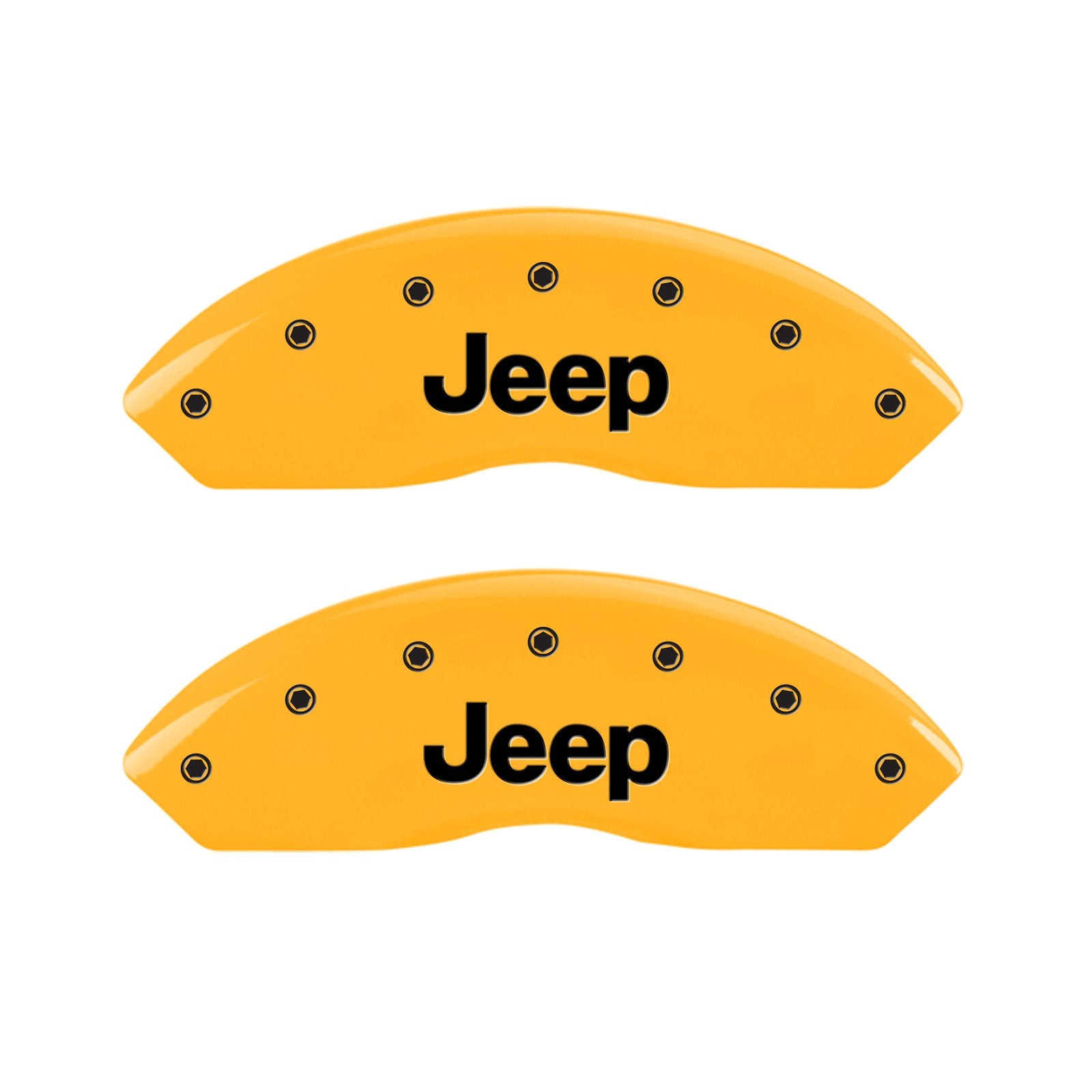 MGP Caliper Covers Yellow 42014SJPLYL Front and Rear Powder Coat Finish Black Character Caliper Cover, Set of 4