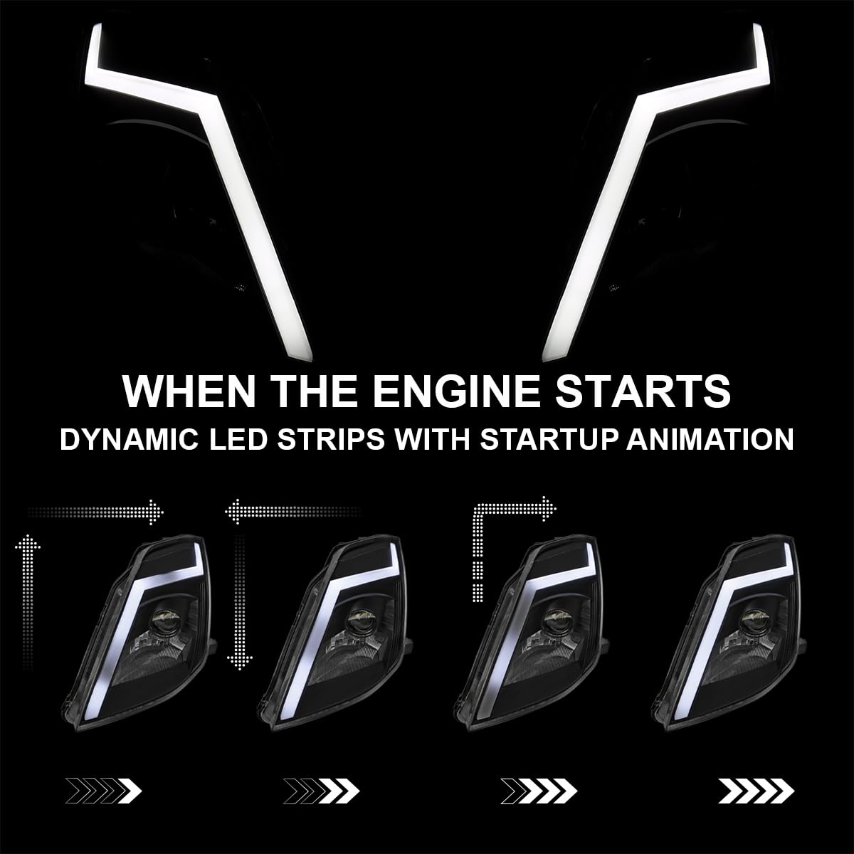 Sequential SPEC-D TUNING Black Projector Switchback Headlights w/LED Strip and Startup Animation Compatible with 2003-2005 Nissan 350Z, Left + Right Pair Headlamp Assembly