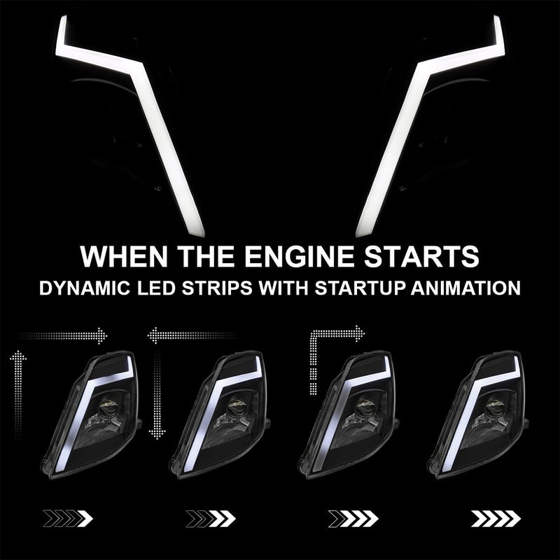 Sequential SPEC-D TUNING Black Projector Switchback Headlights w/LED Strip and Startup Animation Compatible with 2003-2005 Nissan 350Z, Left + Right Pair Headlamp Assembly