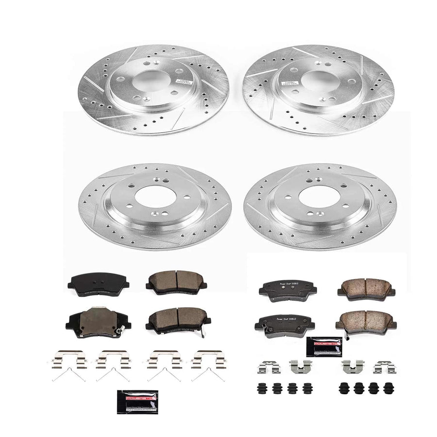 Power Stop K7928 Z23 Carbon Fiber Brake Pads Front and Rear with Drilled & Slotted Brake Rotors Kit For Hyundai Ioniq 2017-2021, Kia Niro 2018-2019 [Model Specific]