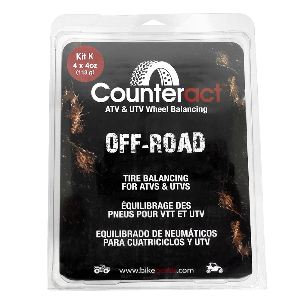 Counteract KIT-K Tire/Wheel Do It Yourself Balancing Beads ATV/UTV Kit - (4) 4oz Applications, (4) Valve Caps and Cores, (1) Core Remover, Injector Bottle