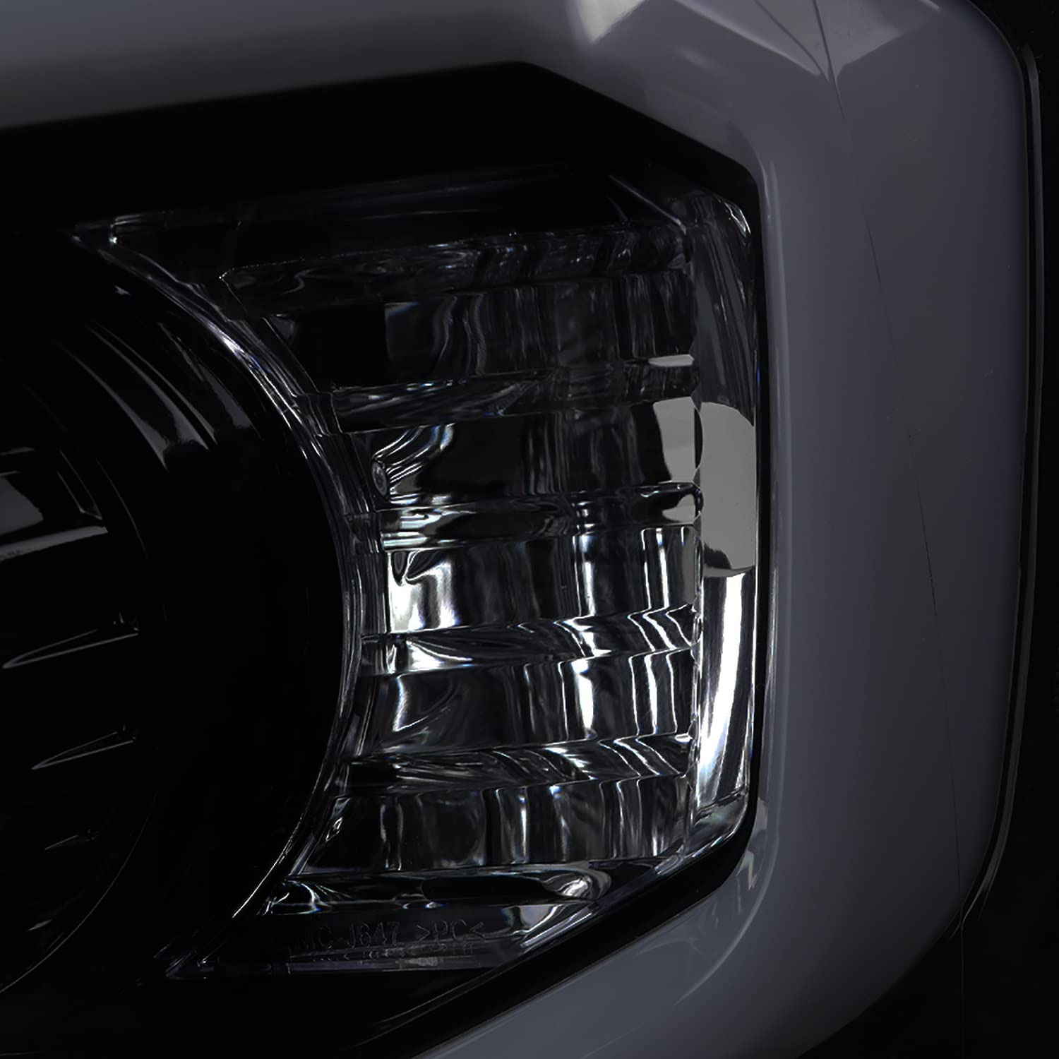 Glossy Black Smoke SPEC-D TUNING DRL LED Strip Projector Headlights Compatible with 2007-2013 Chevy Avalanche, Tahoe, Suburban 1500 2500, Left + Right Pair Headlamps Assembly