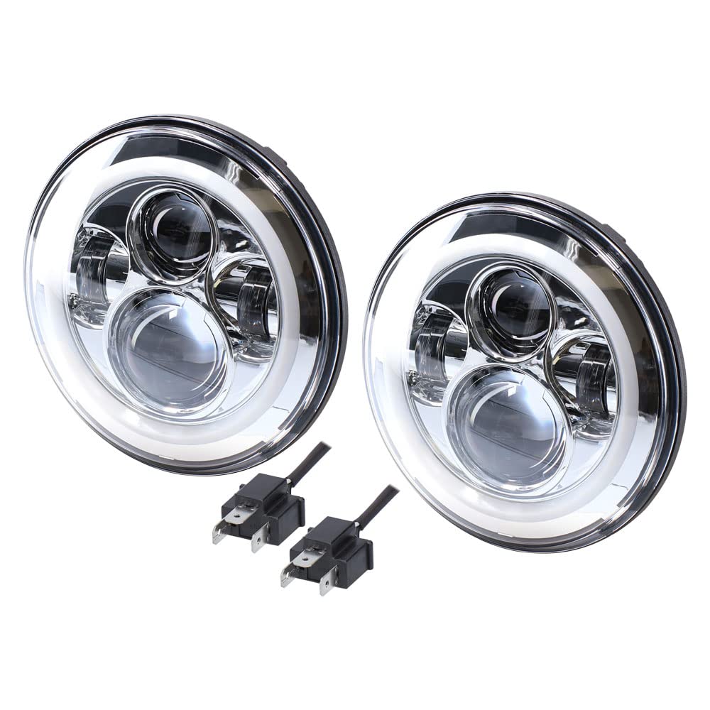 Jeep Metra - Headlight with Full Halo - 7" Light - Silver, LED Headlight Replacements (JP-702S)