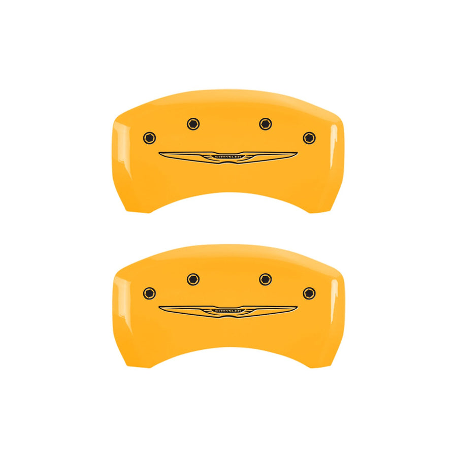 Caliper Covers MGP 32023SCW2YL Yellow (Set of 4, Engraved Front and Rear: Style 2/Chrysler Wing, Yellow powder coat finish, black characters)