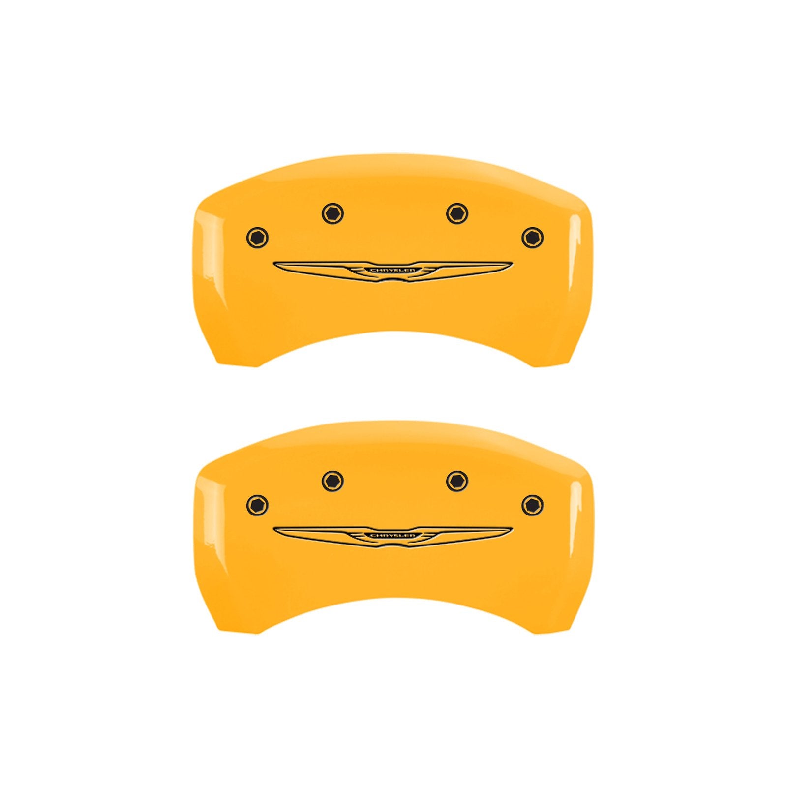 Caliper Covers MGP 32022SCW2YL, Set of 4 (Yellow Engraved Front and Rear: Style 2/Chrysler Wing Powder Coat Finish Black Characters)