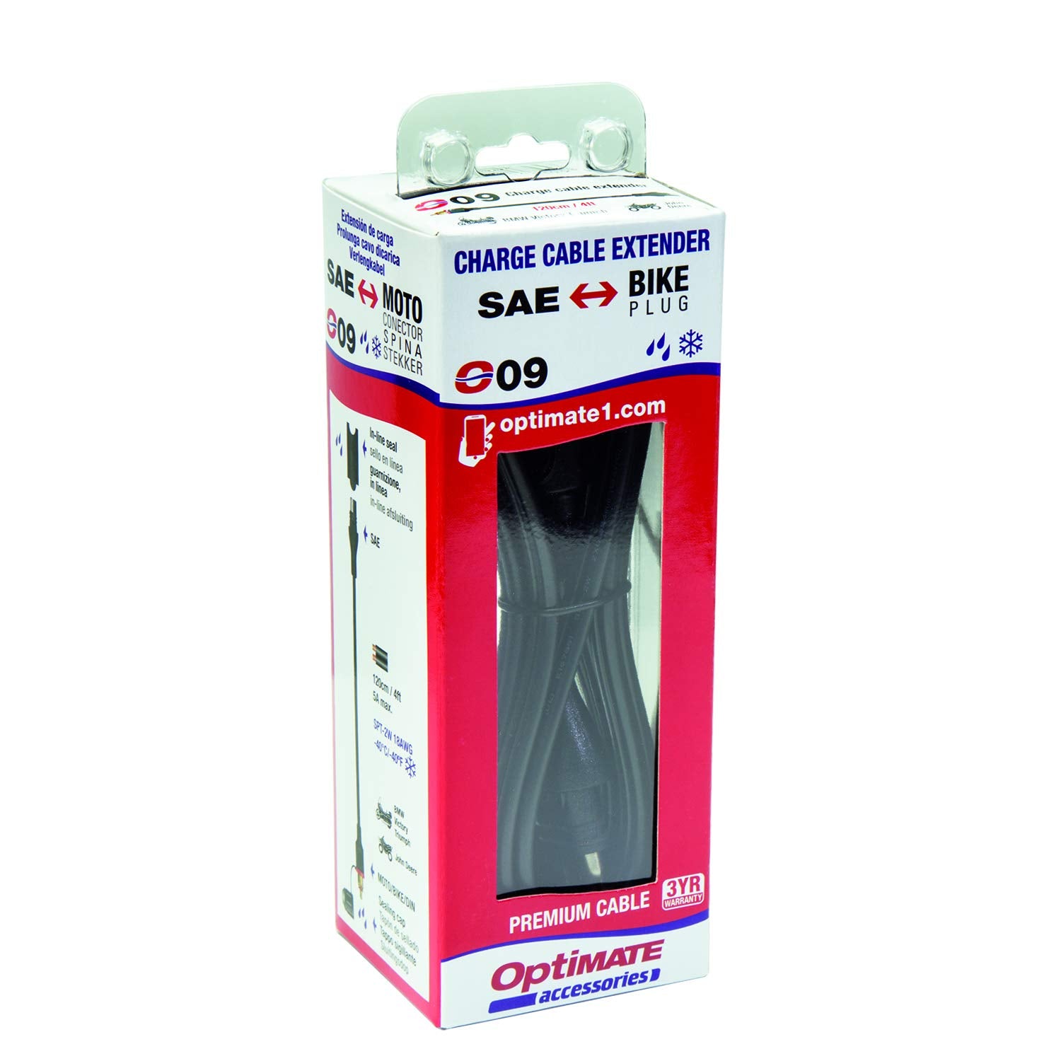 Optimate O-09 cable, adapter-extender, SAE to BIKE 180° plug