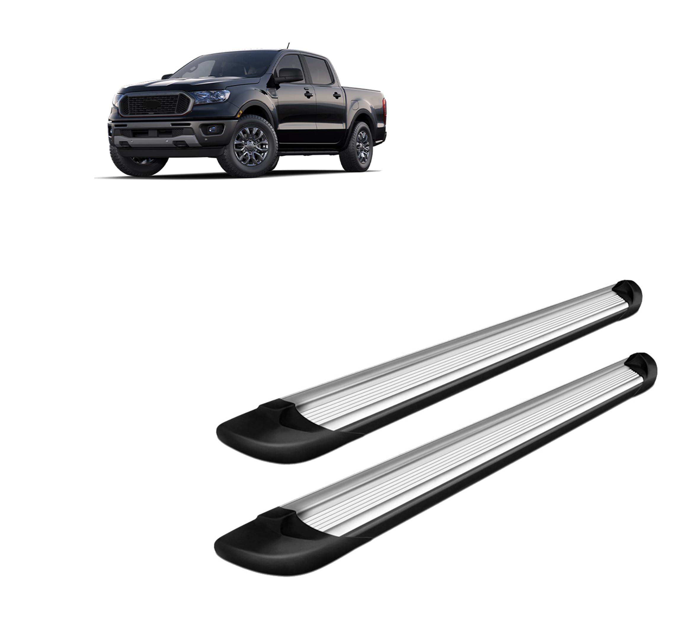 Silver Black Horse Aluminum Transporter Running Boards Compatible with 2019-2022 Ford Ranger
