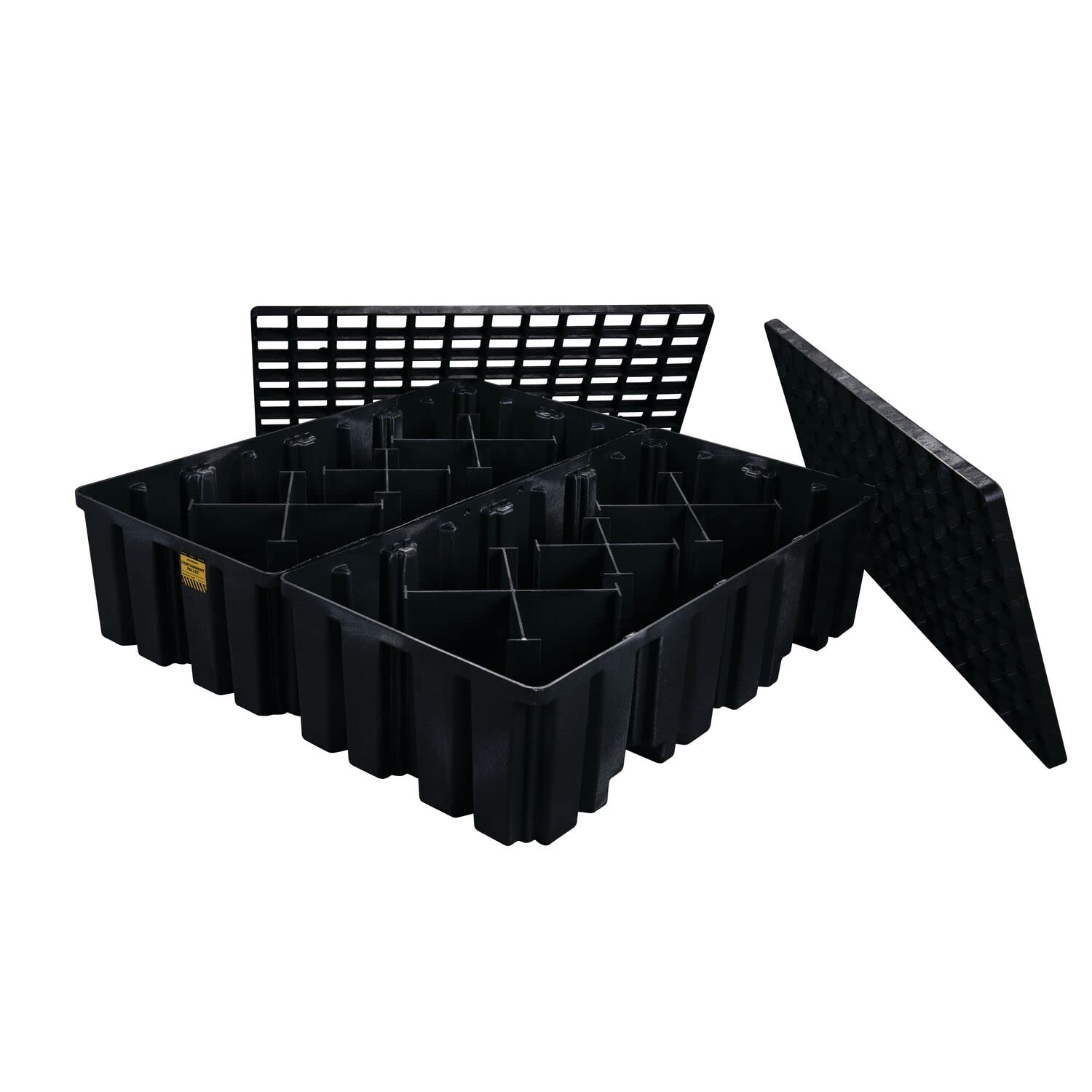 High Capacity Eagle 4 Drum Spill Containment Pallet with Forklift Pockets, 52.5"x51"x13.75", 132 Gallon Sump, 8,000 lbs. Load Capacity Secondary Containment Pallet, Made in USA, Black, 1640BND