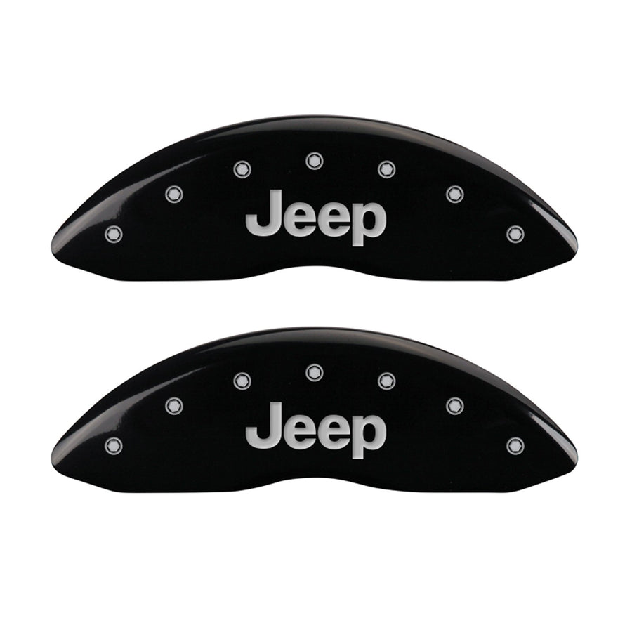 MGP Caliper Covers 'JEEP-EngravedRear' 42003SJPLBK Black Powder Coat Finish Engraved Caliper Cover with Silver Characters, (Set of 4)
