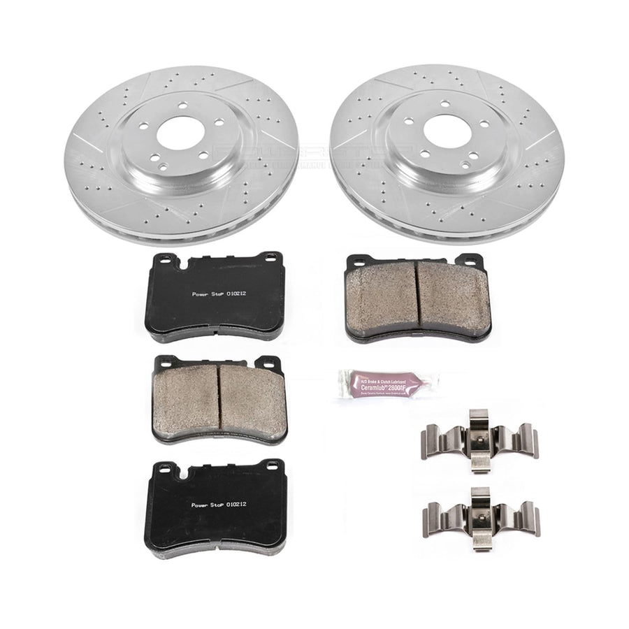 Power Stop K6713 Z23 Carbon Fiber Brake Pads with Drilled & Slotted Brake Rotors Kit For C230, C, CLK350, SLK280, SLK300, SLK350 [Model Specific]