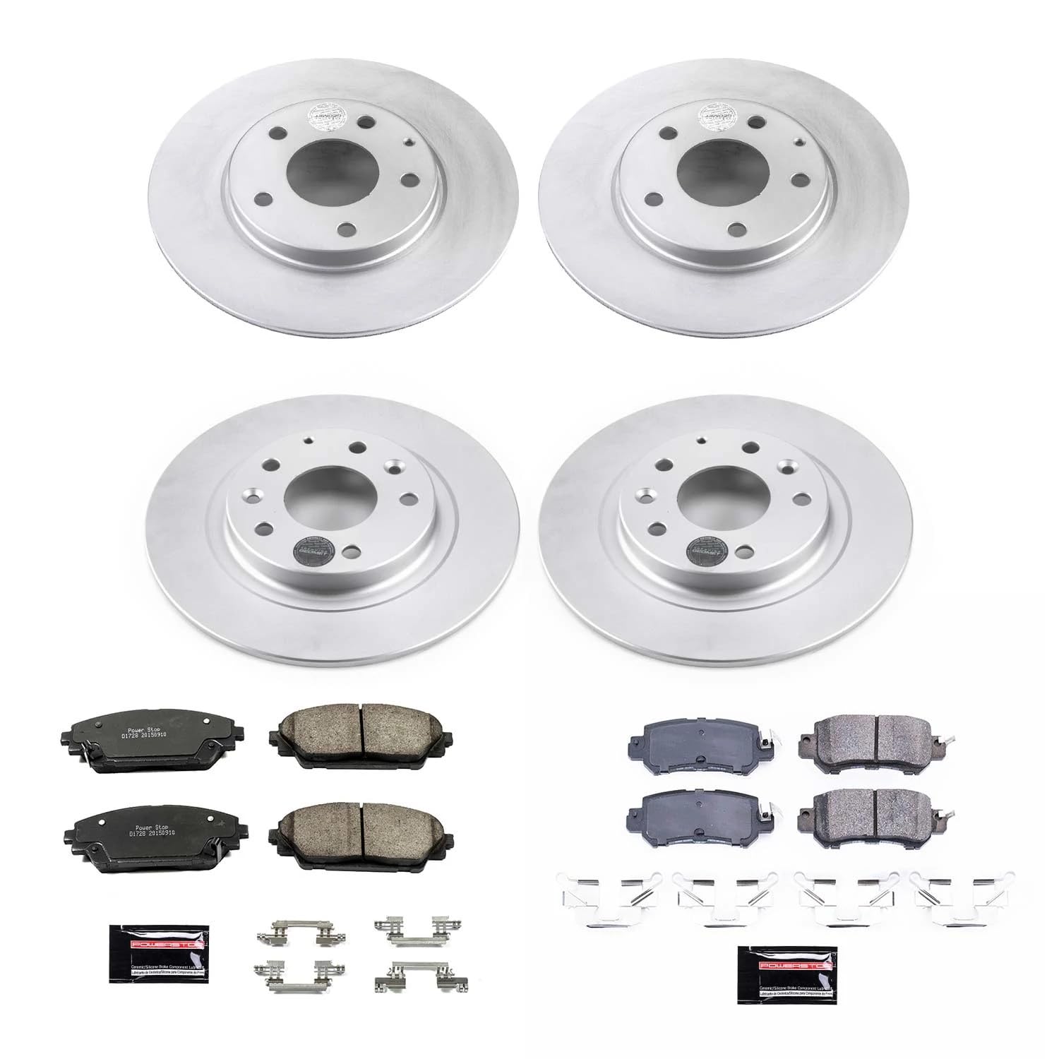Power Stop Front and Rear CRK7608 Coated Brake Rotors and Z17 Ceramic Brake Pads Kit For Mazda CX-3 2016-2018 [Model Specific]