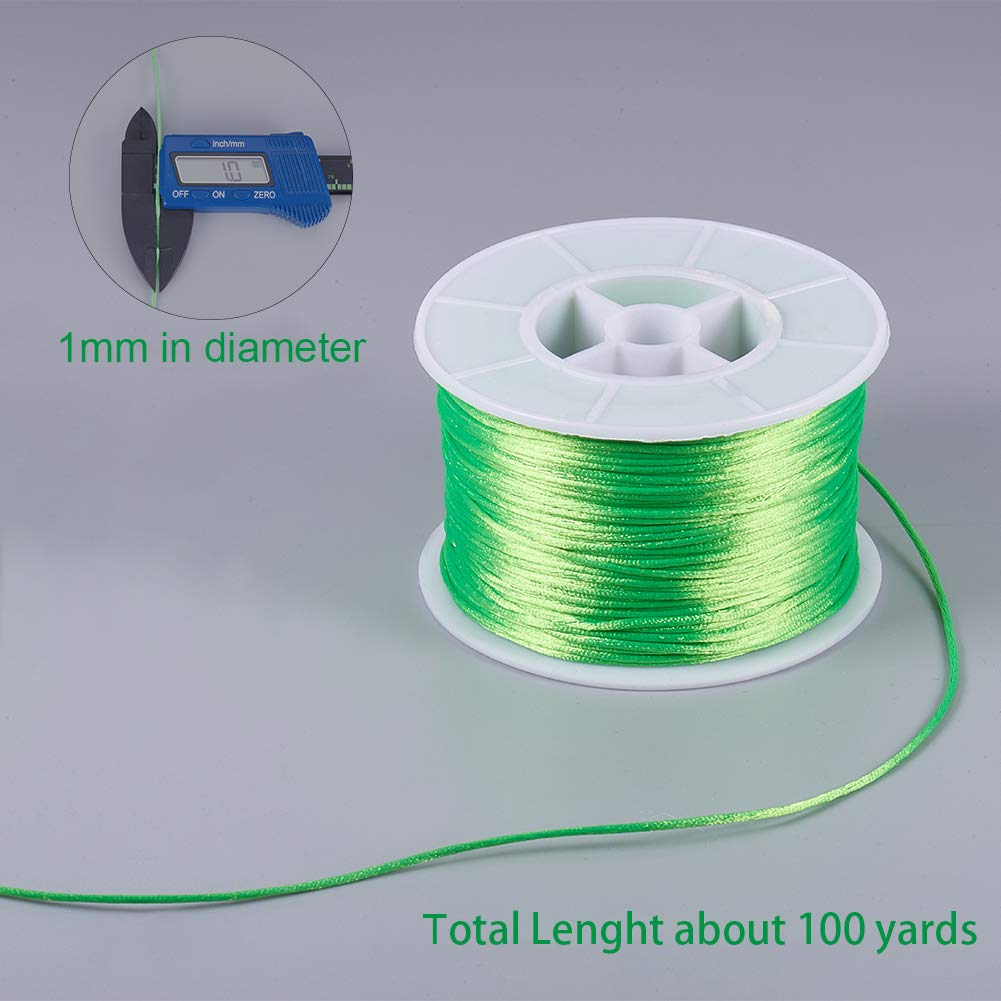 1 Roll JEWELEADER About 100 Yards Rattail Nylon Thread Cord 1mm Satin Trim Cord Chinese Knotting Beading Cord for DIY Jewellery Making Macrame Kumihimo Shamballa Friendship Bracelet - Yellow Green