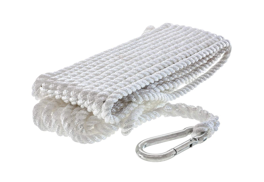 Premium Nylon Anchor Line Attwood 11707-7, Twisted Nylon Line With Hook, 3/8-Inch Thick, 50 Feet Long, White