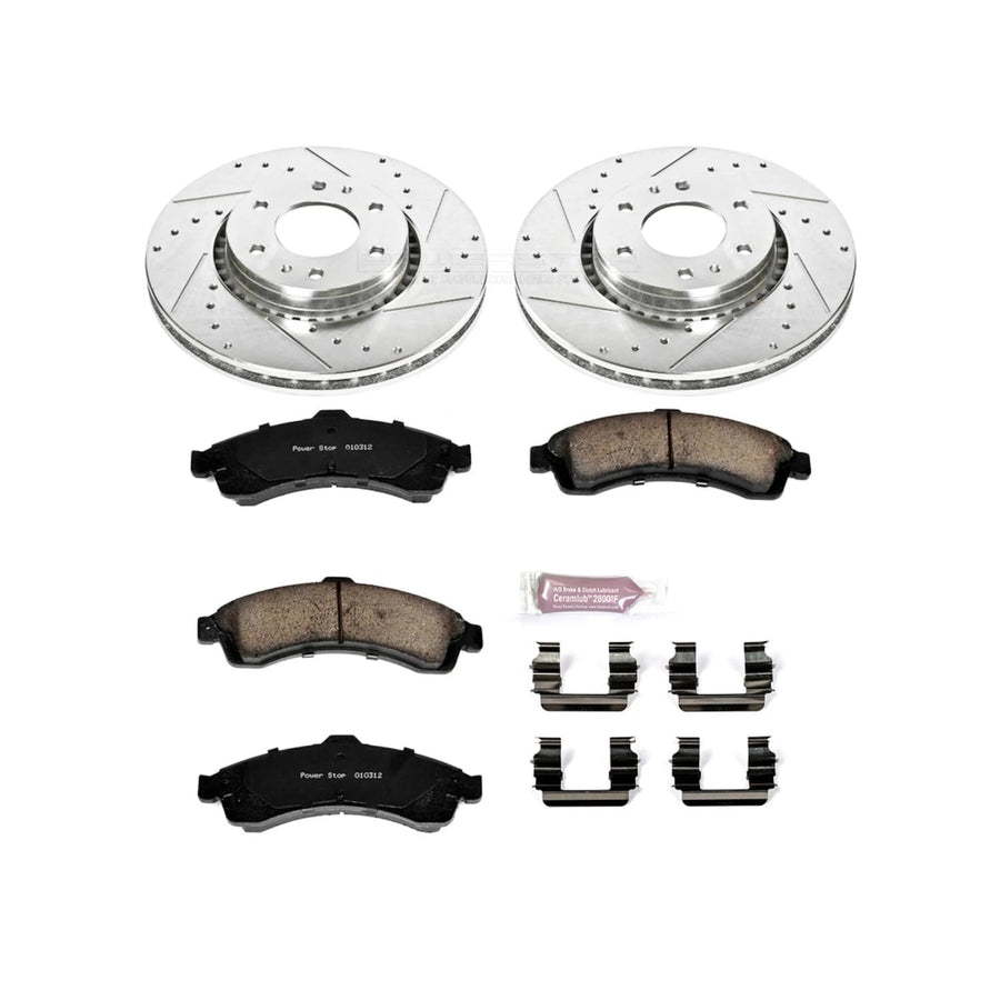 Power Stop K2061 Z23 Carbon Fiber Brake Pads with Drilled & Slotted Brake Rotors Kit For Rainier, SSR, Trailblazer EXT, En, Envoy XL, Envoy XUV, Ascender, Saab [Model Specific]