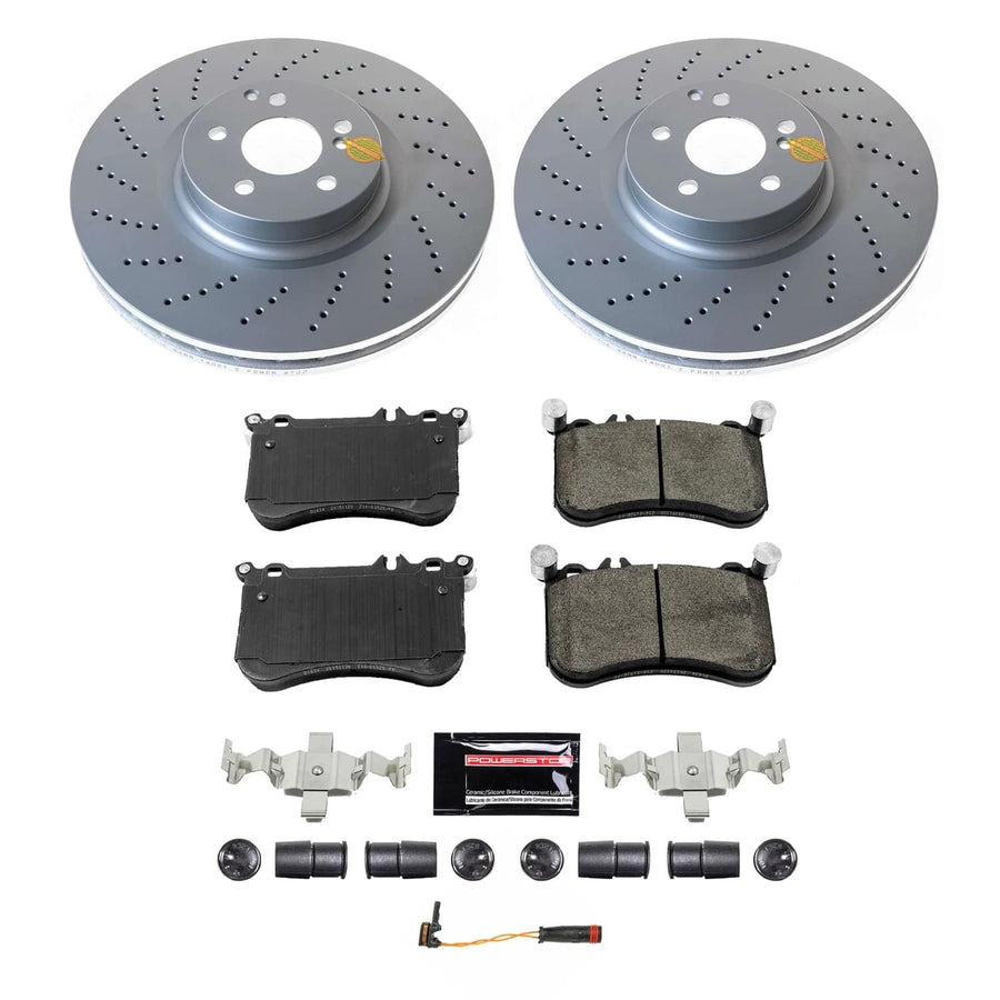 POWERSTOP Brake Kit For Mercedes-Benz E550 2012-2014 Front Geomet Coated Brake Rotors and Brake Pads