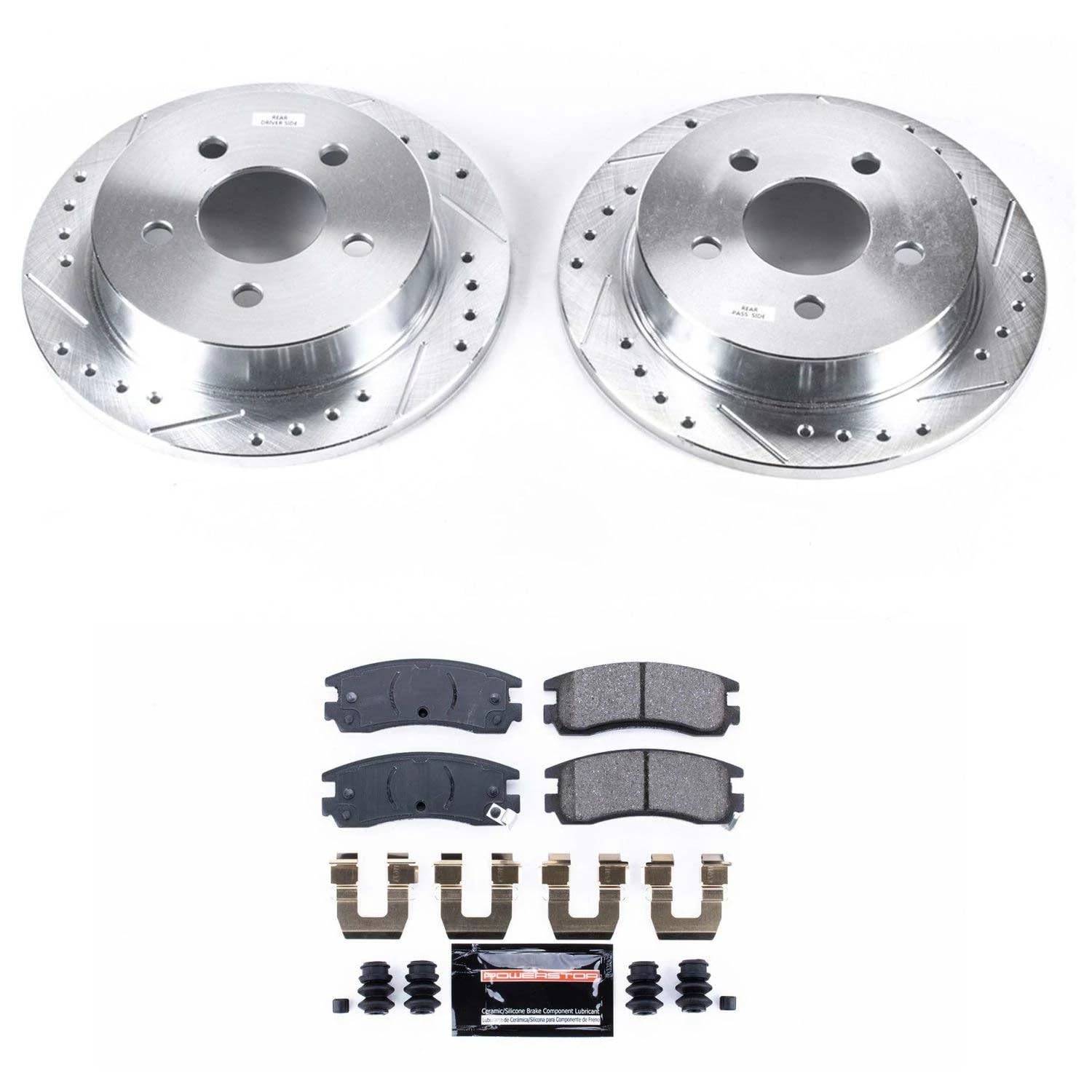Power Stop K1558 Z23 Carbon Fiber Brake Pads Rear with Drilled Slotted Brake Rotors Kit For Century, Regal, Impala, Monte Carlo, Olds Alero, Olds Intrigue, Grand Am, Grand Prix [Model Specific]