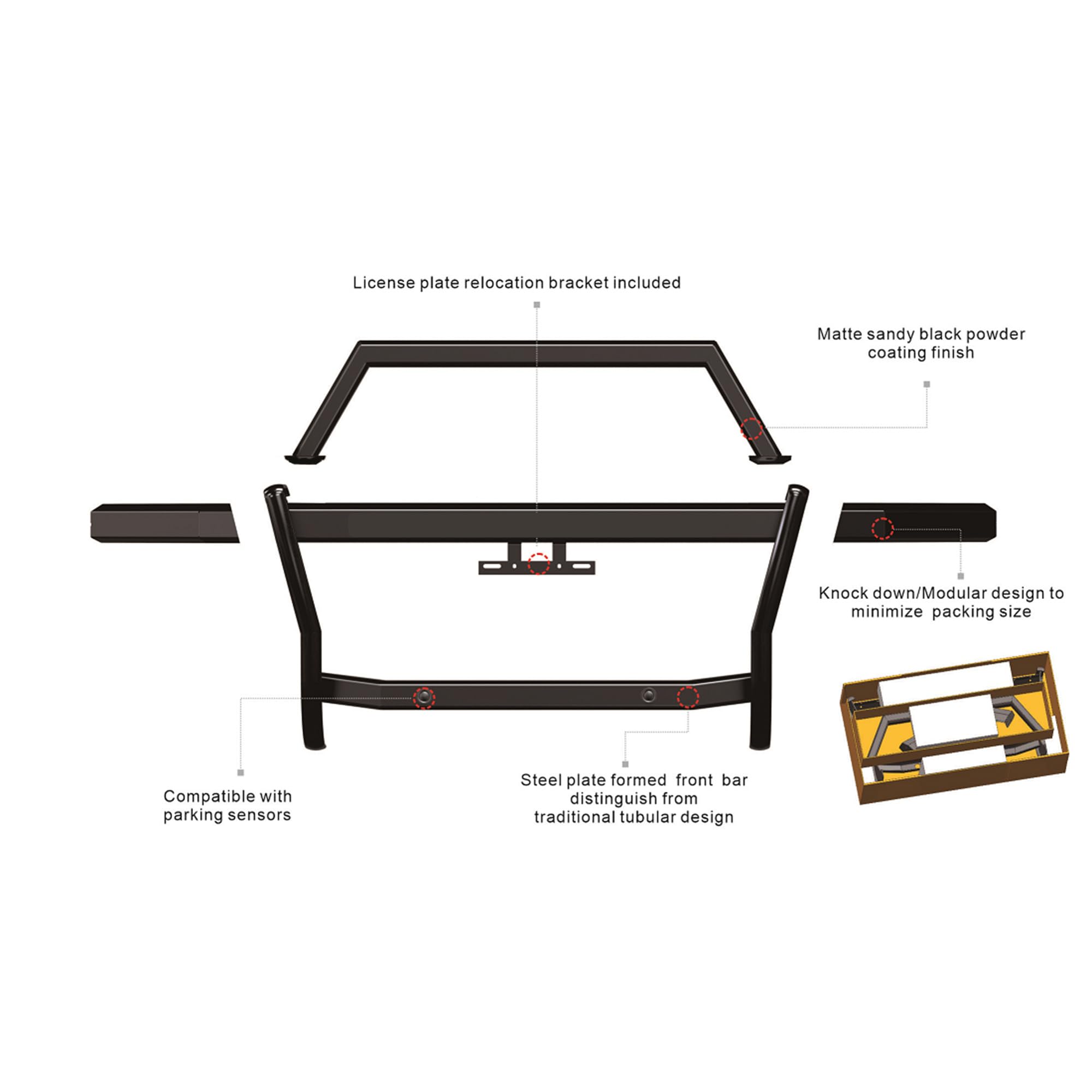 Rambler Black Horse Grille Guard Modular Black Compatible with 2021-2024 Ford Bronco-RAGF20