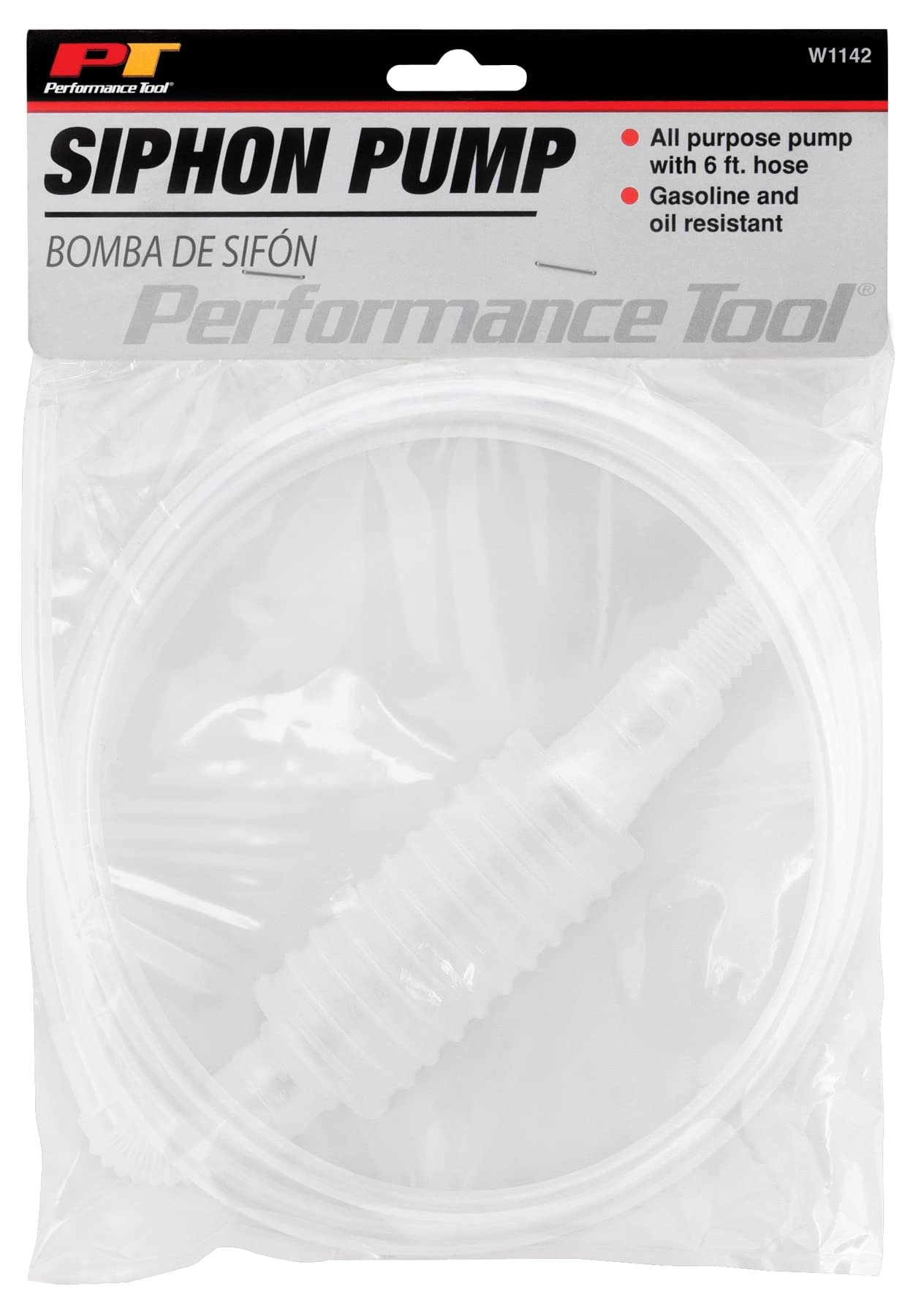 W1142 Performance Tool All-Purpose Siphon Pump for Vehicle Engine Oils, Lubricants, and Other Fluids, Clear, 6-foot Hose