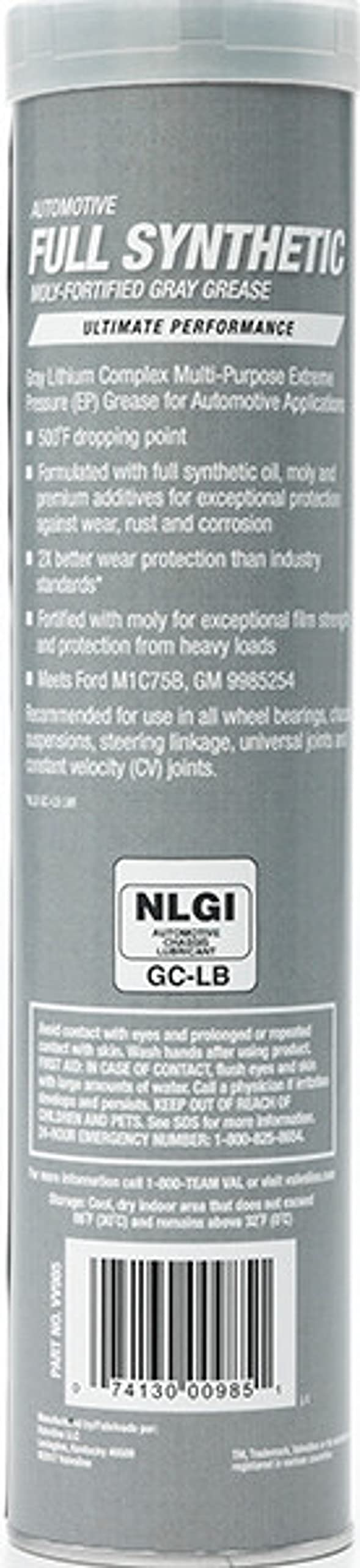 Gray Moly-Fortified Valvoline Full Synthetic Grease 14.1 OZ Cartridge