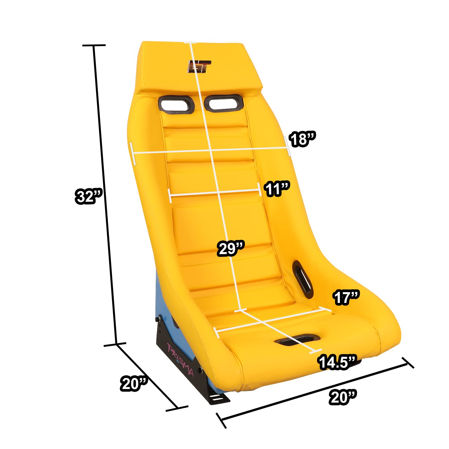 NRG Innovations Prisma GT Fixed Back Bucket Racing Seat with Yellow Mount Bracket, Yellow Leather Yellow Stitching/GT Oasis Blue Back