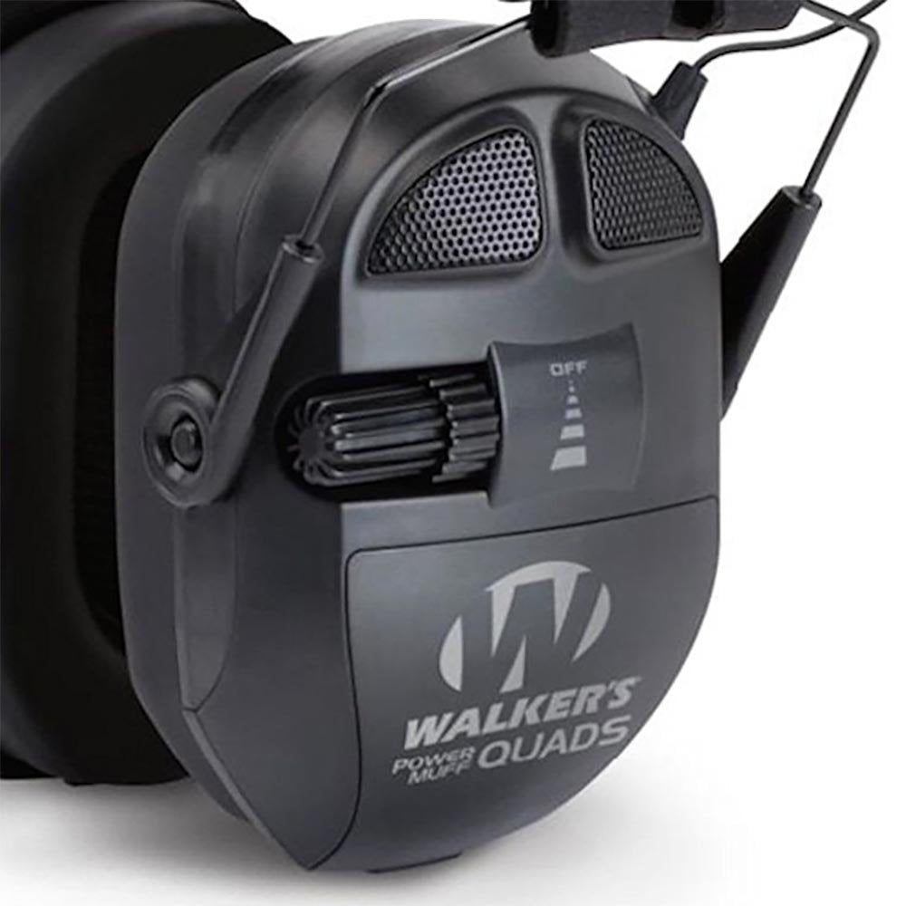 WALKER'S Power Muff Ultimate Quads - Hearing Protection Noise Reduction 26dB NRR Hunting Gun Range Shooting Electronic Earmuffs with AFT, 2 AAA Batteries Included