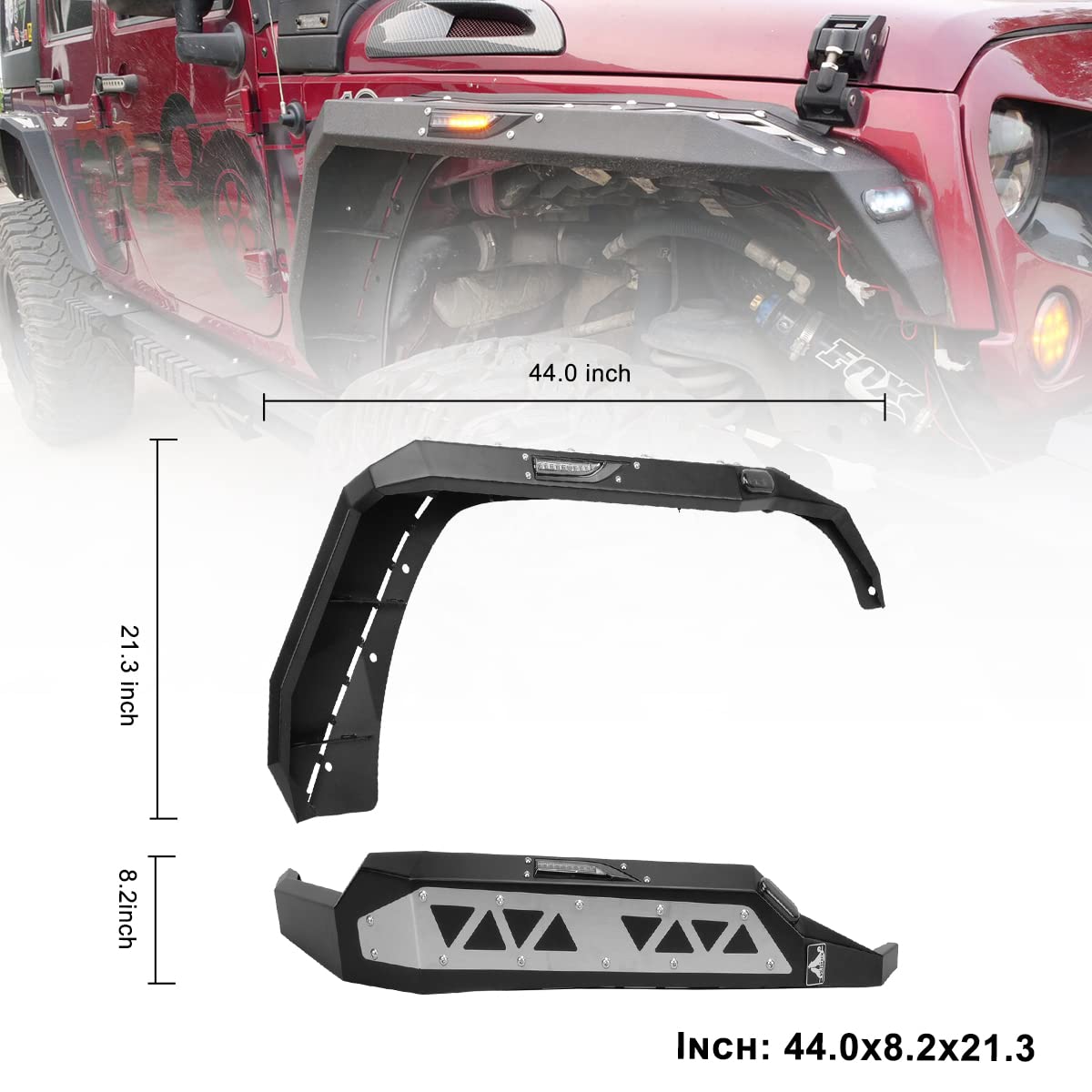 Heavy Duty CPW Steel Front Fender Flares Kit for 2007-2018 Jeep Wrangler JK & Unlimited JKU (2/4 Doors) Solid Steel Wheel Offroad Fender Liner Textured Matte Black 2 PCS