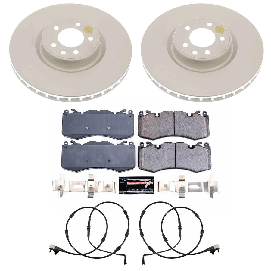 Power Stop Z23 Front Coated Rotor Kit-Coated Brake Rotors, Carbon Ceramic Brake Pads and 2 Front Sensor Wires For Range Rover Land Rover, Range Rover Sport [Model Specific]