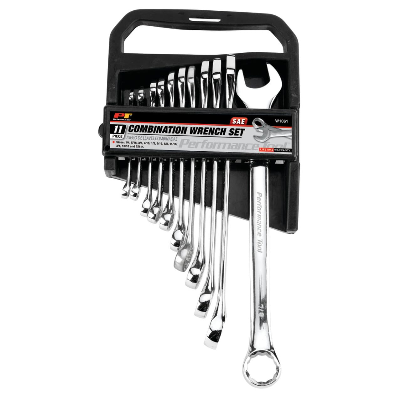 11 Piece Performance Tool W1061 SAE Combination Wrench Set with Case | Premium Mirror Polished Chrome Vanadium Steel