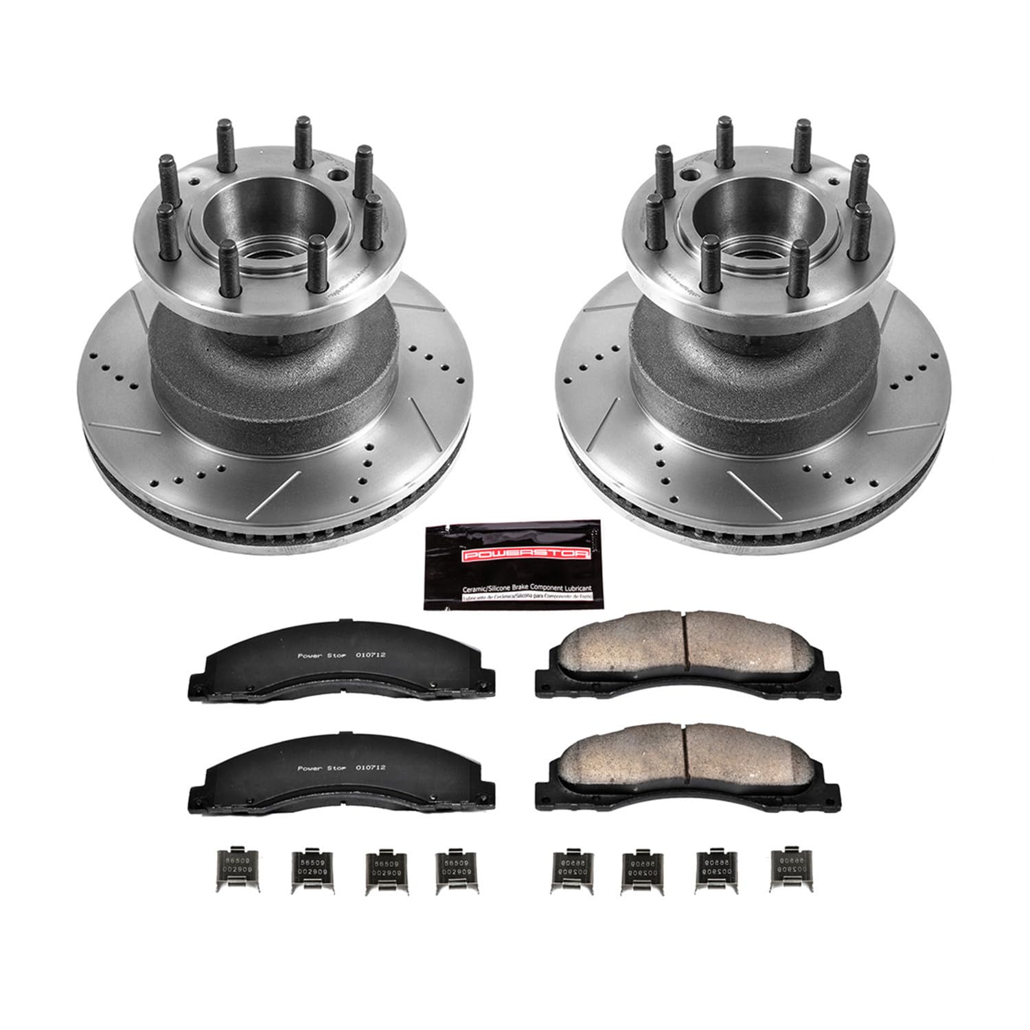 Power Stop K4717 Z23 Carbon Fiber Brake Pads with Drilled & Slotted Brake Rotors Kit For E-350 Super Duty, E-350 Super Duty, E-450 Super Duty, E-450 Super Duty [Model Specific]