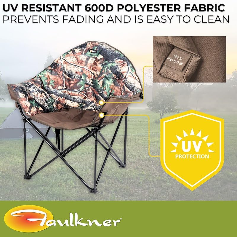 Big Dog Faulkner Bucket Chair Camouflage Foldable Oversized Camping Chair with Cup Holder and Carry Bag 300 lb Capacity Padded Steel Frame 34.3 Inches Wide