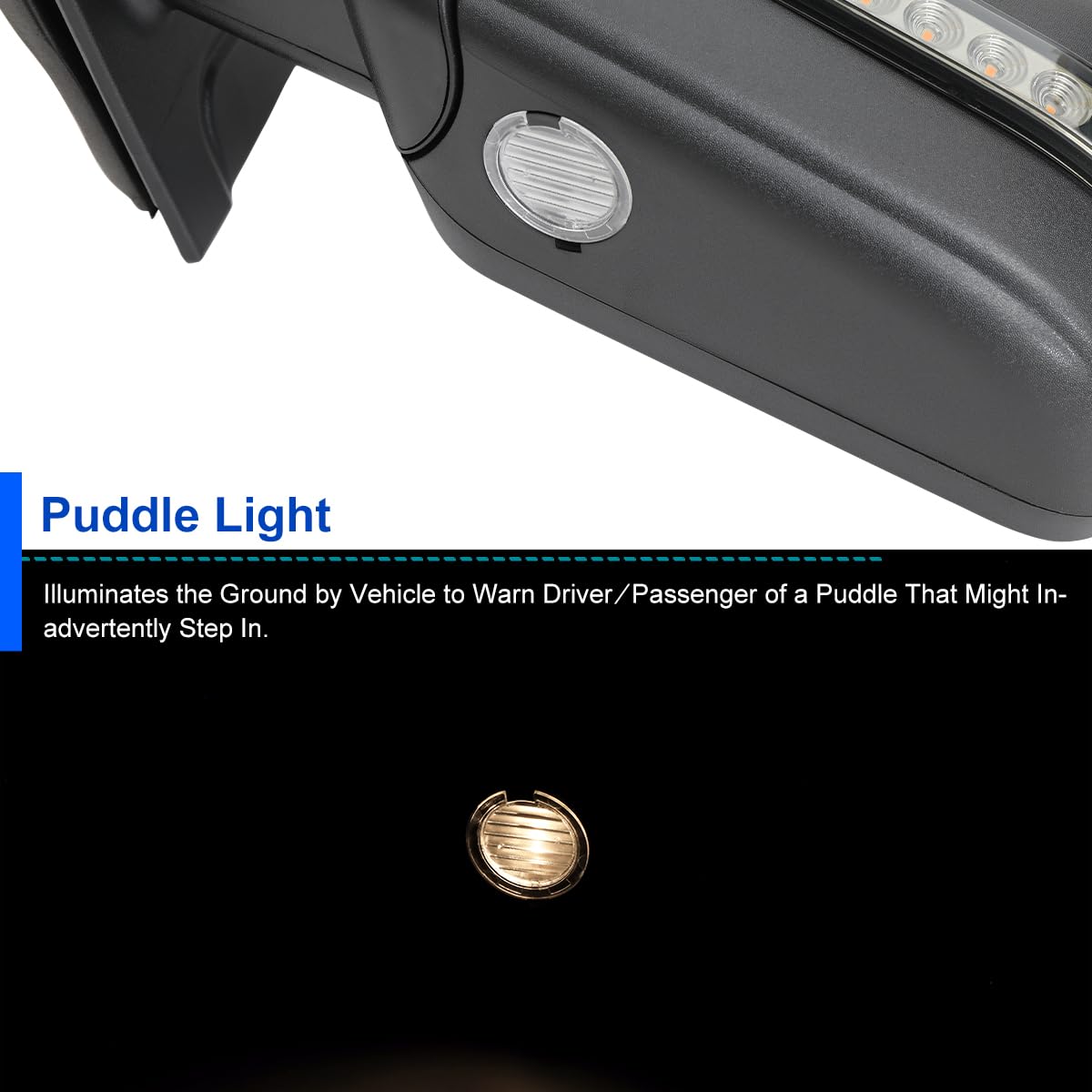 Power Spec-D Tuning Chrome Heated + LED Signal + Puddle Light Side Mirrors Compatible with 2007-2014 Ford F-150, Left + Right Pair